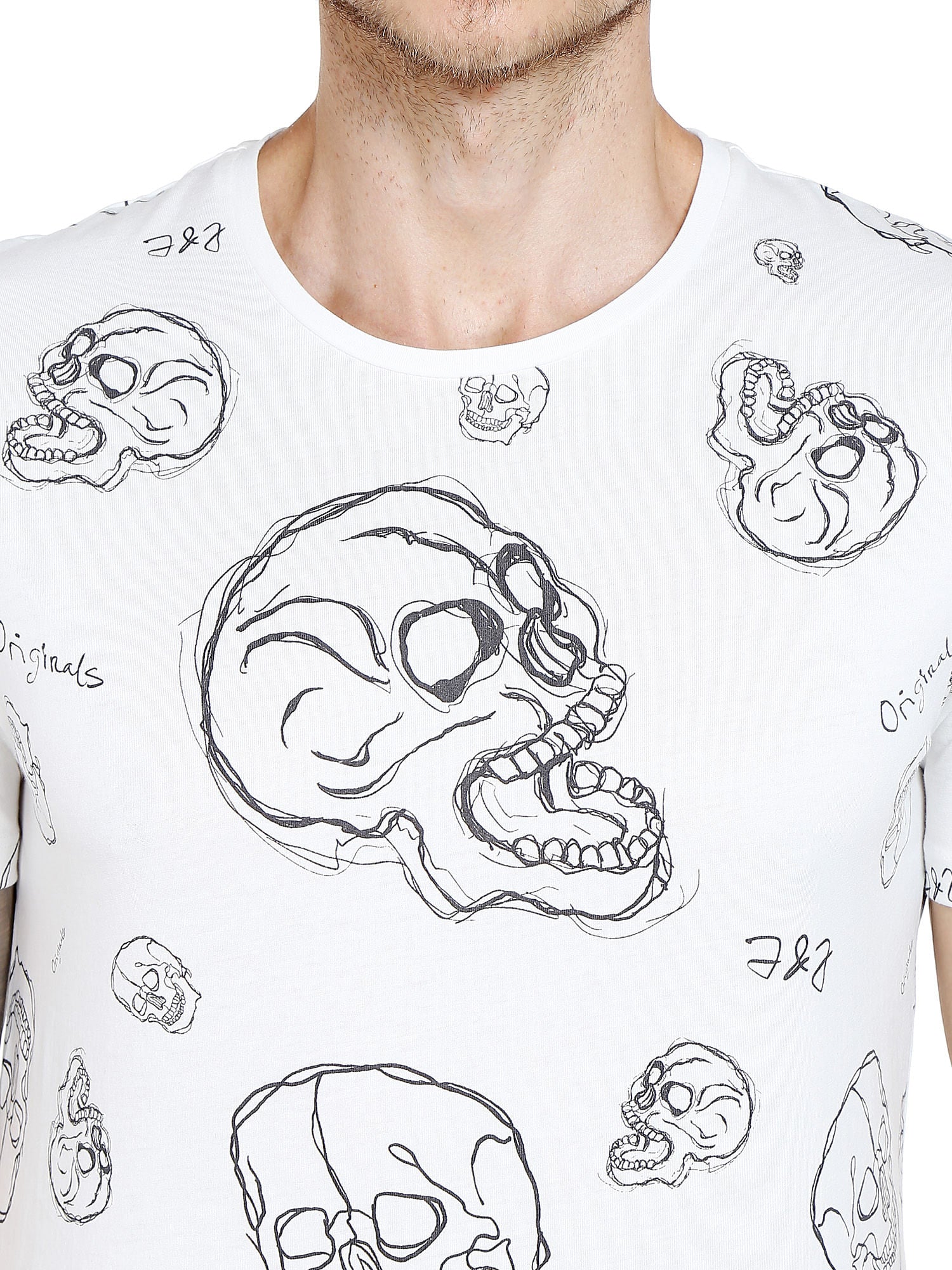 White Skull Print Crew Neck T-Shirt