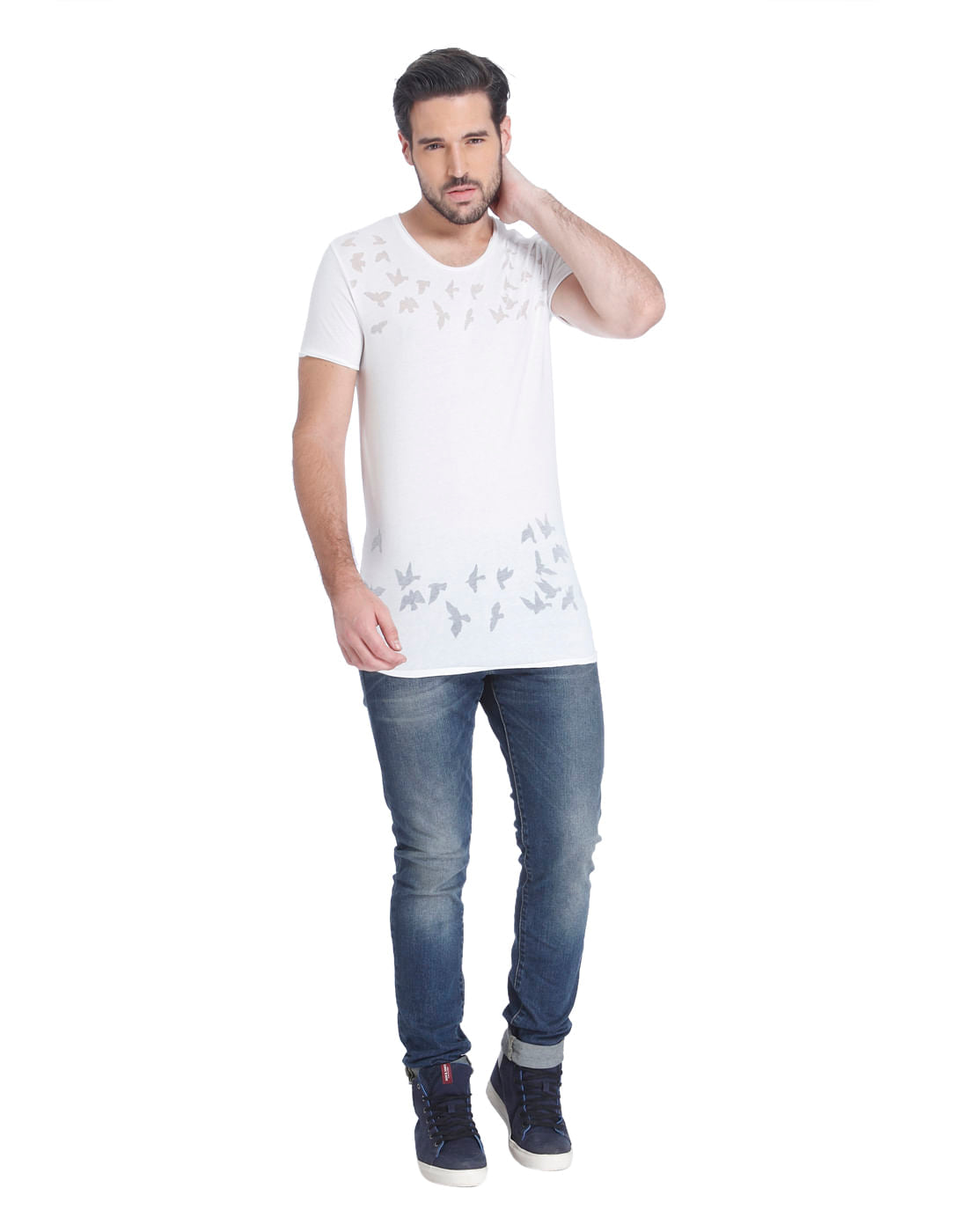 White Bird Print Slim Fit T-Shirt
