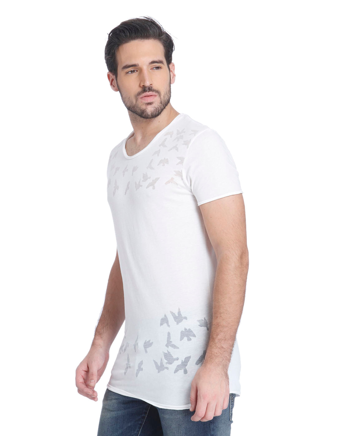 White Bird Print Slim Fit T-Shirt