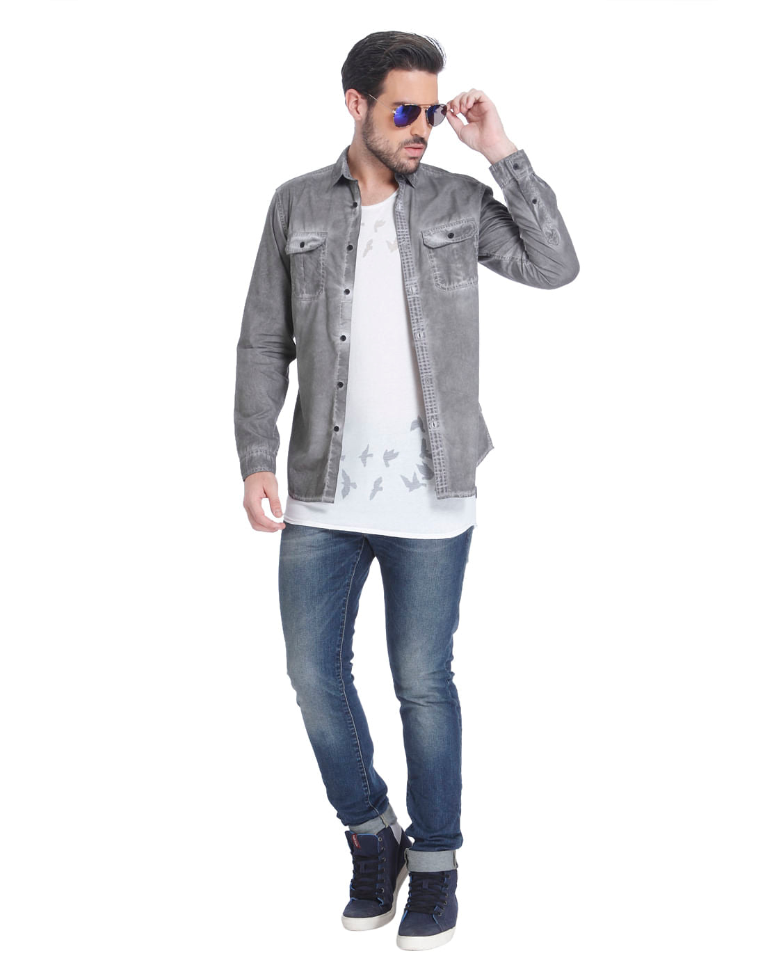 White Bird Print Slim Fit T-Shirt