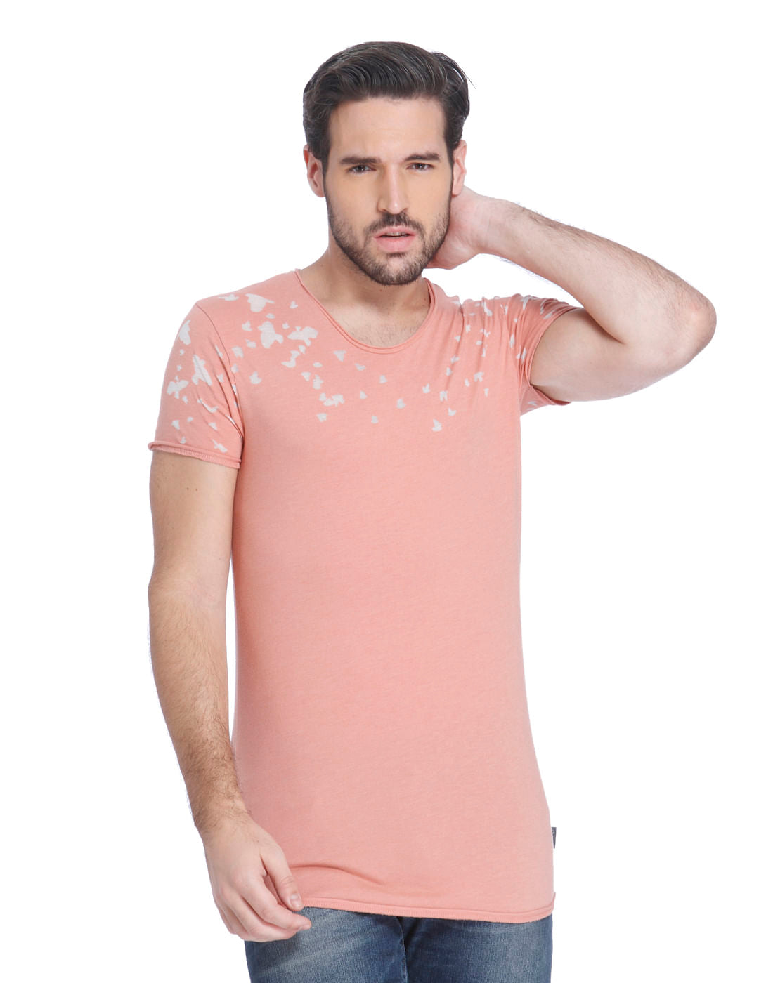 Peach Printed Slim Fit T-Shirt - S