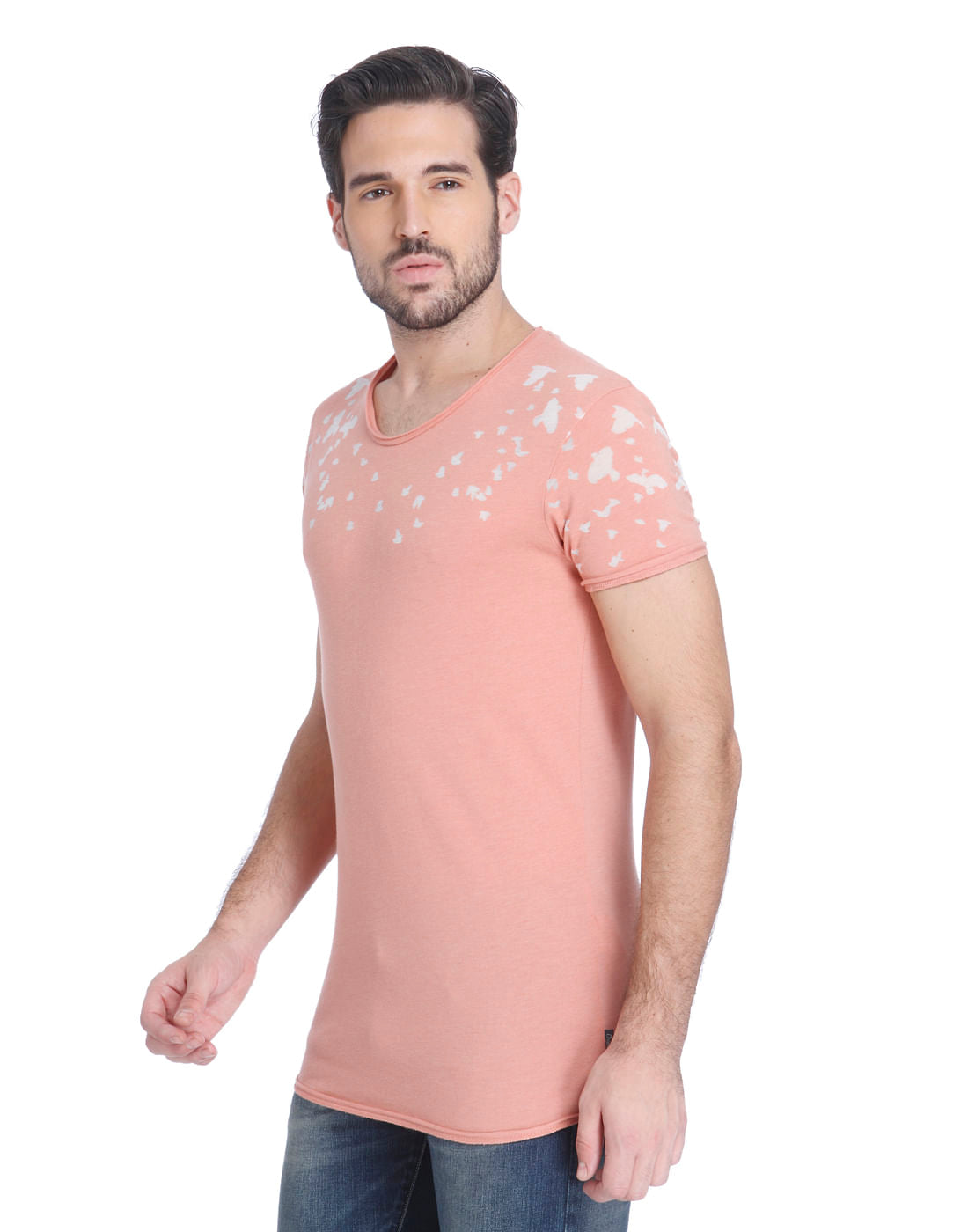 Peach Printed Slim Fit T-Shirt