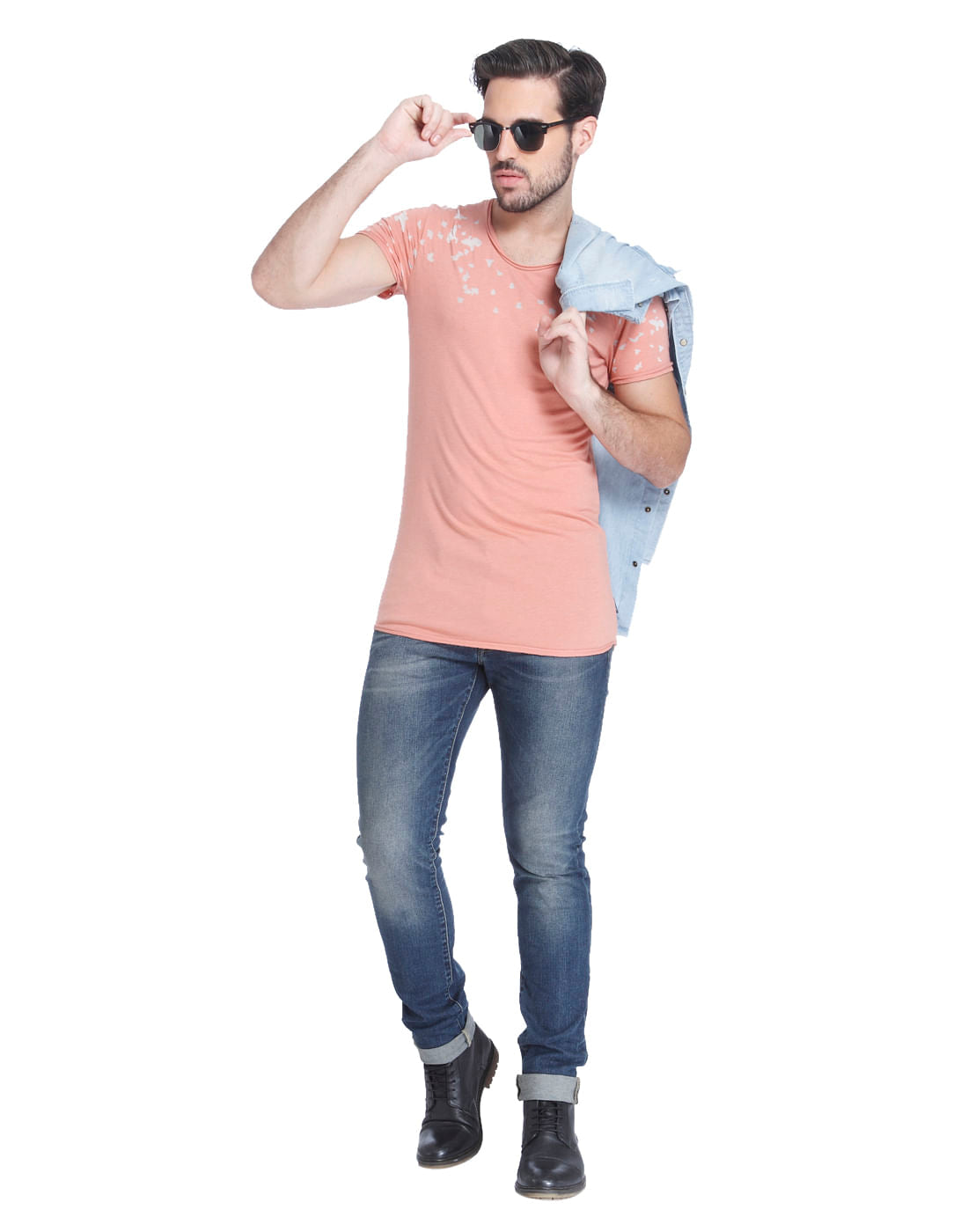 Peach Printed Slim Fit T-Shirt