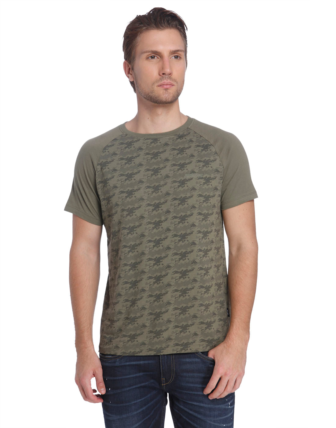 Camo Green Crew Neck T-Shirt - S
