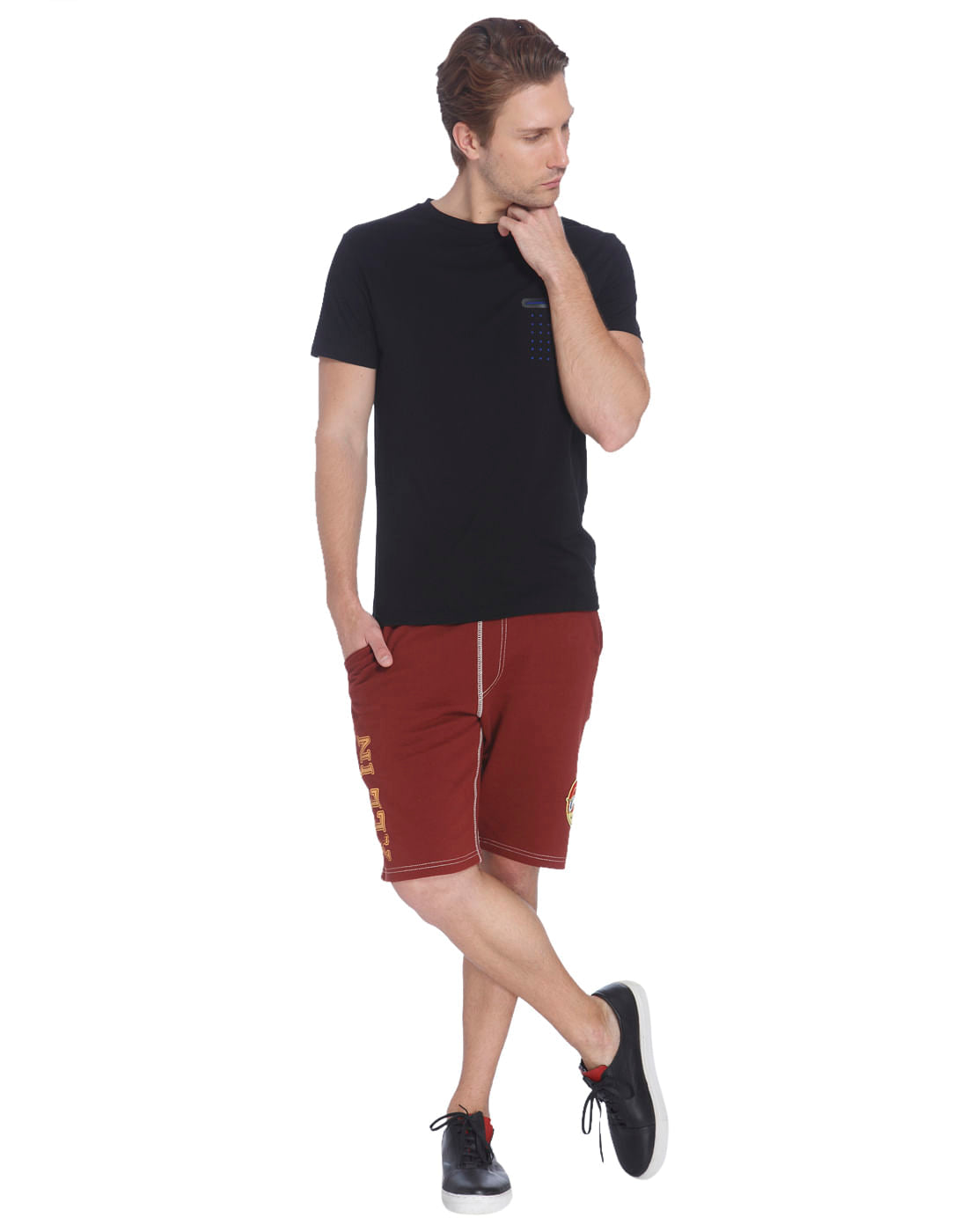 Black Crew Neck T-Shirt With Blue Front Pocket Detail