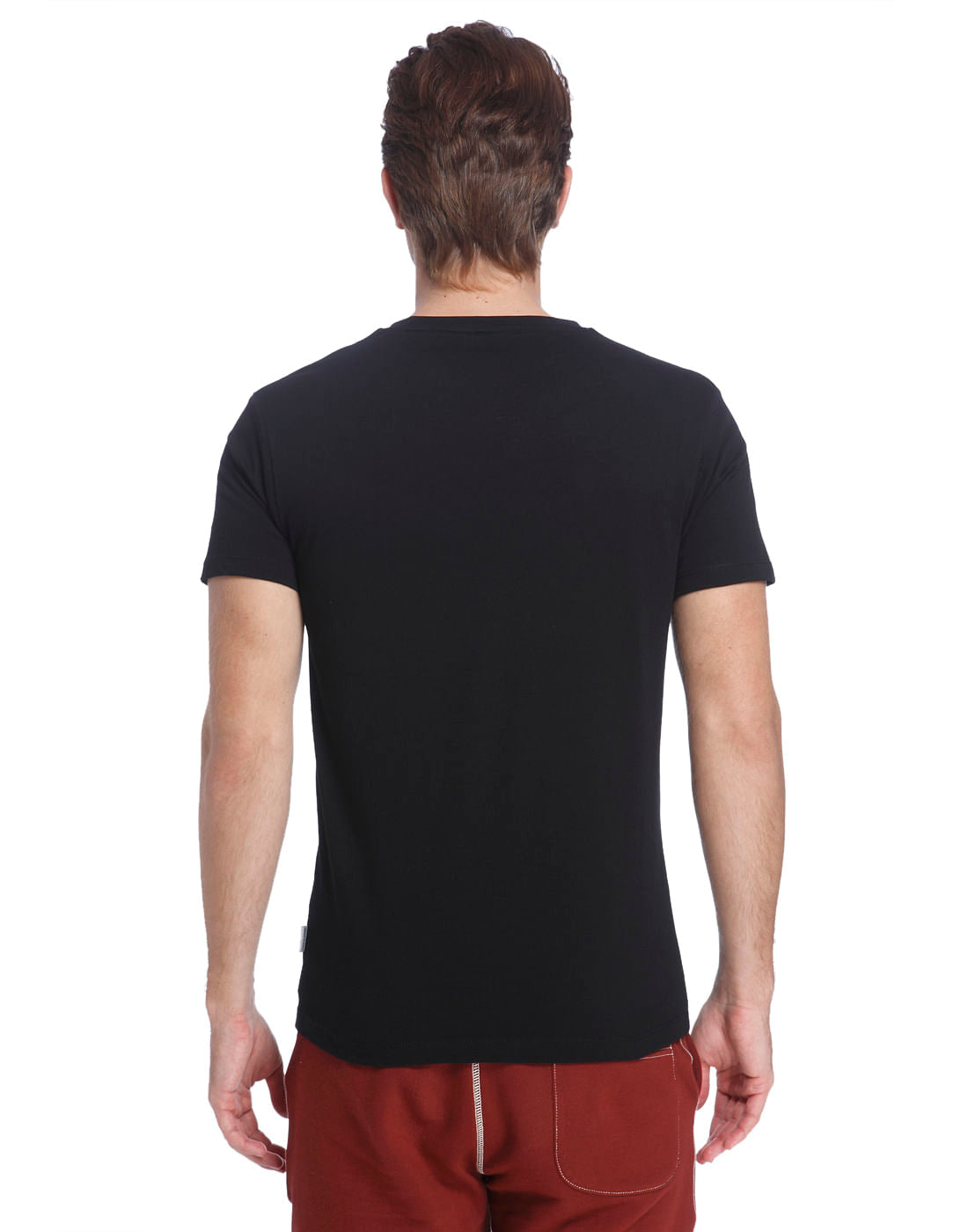 Black Crew Neck T-Shirt With Blue Front Pocket Detail