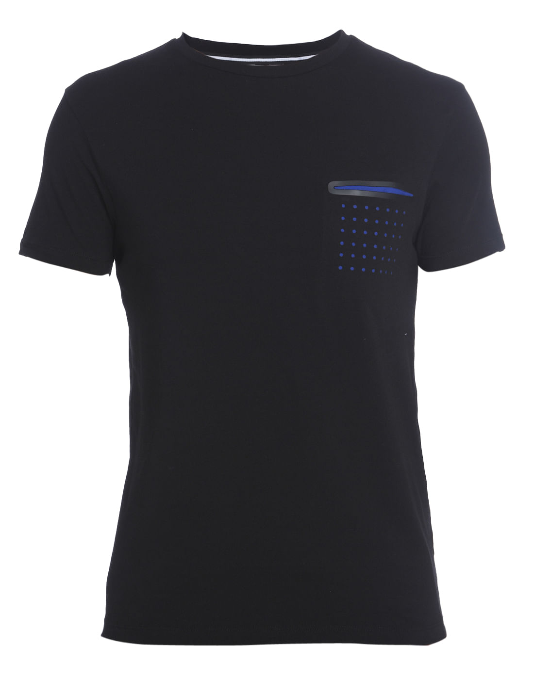 Black Crew Neck T-Shirt With Blue Front Pocket Detail