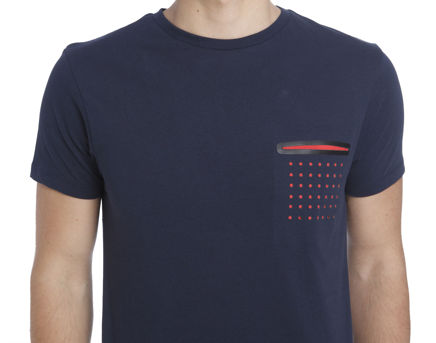 Blue Crew Neck T-Shirt With An Orange Front Pocket Detail