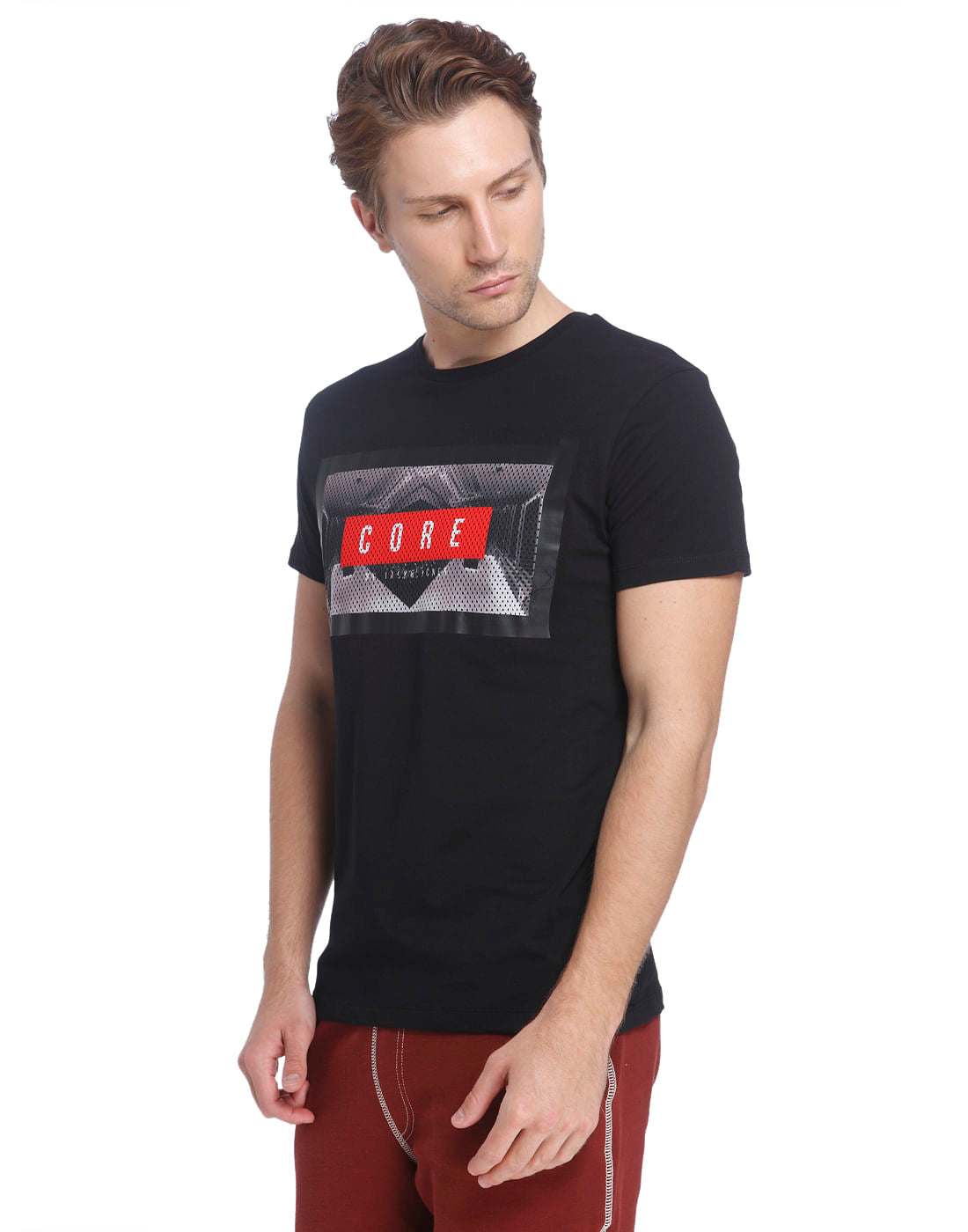 Black Graphic Print Crew Neck T-Shirt - S