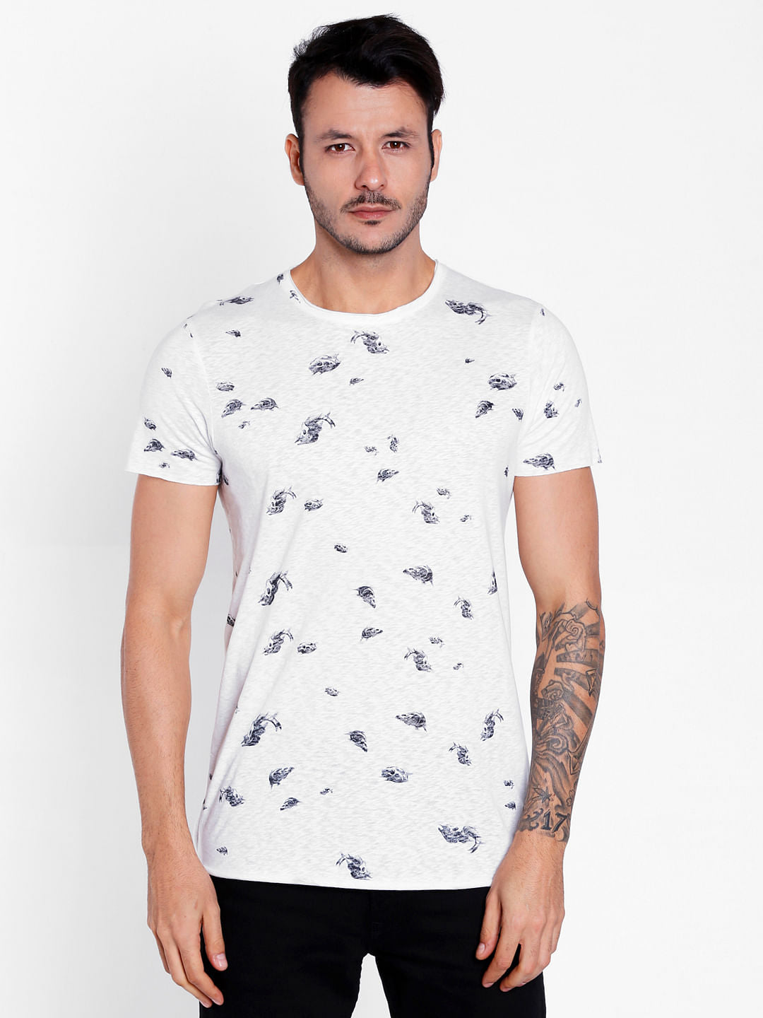 White Printed Crew Neck T-Shirt