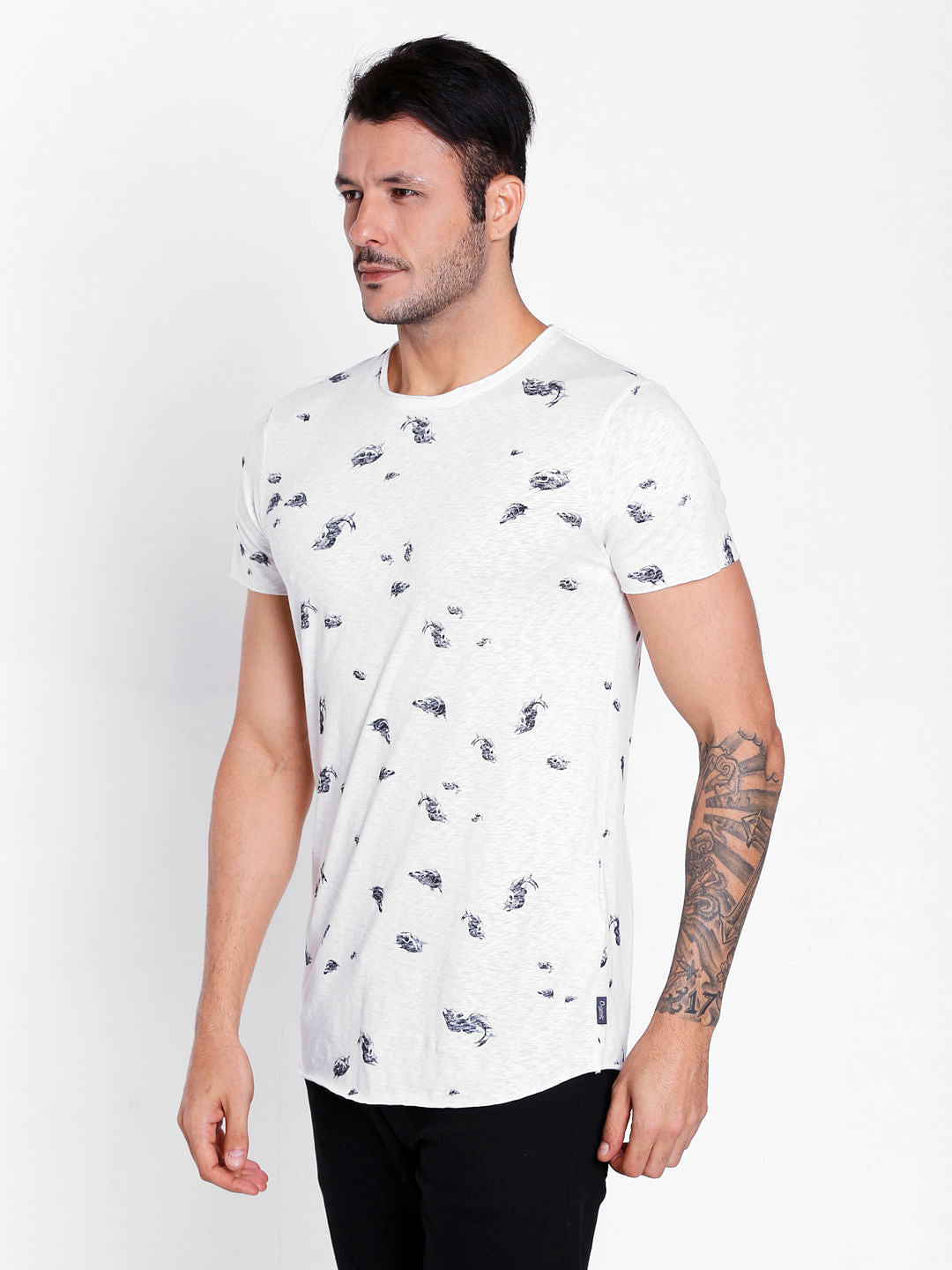 White Printed Crew Neck T-Shirt