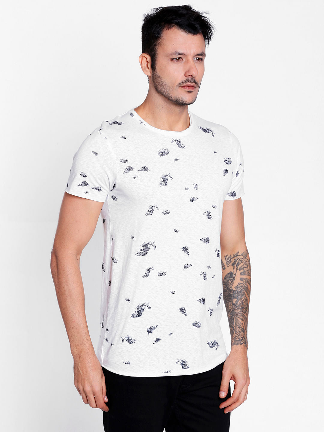 White Printed Crew Neck T-Shirt