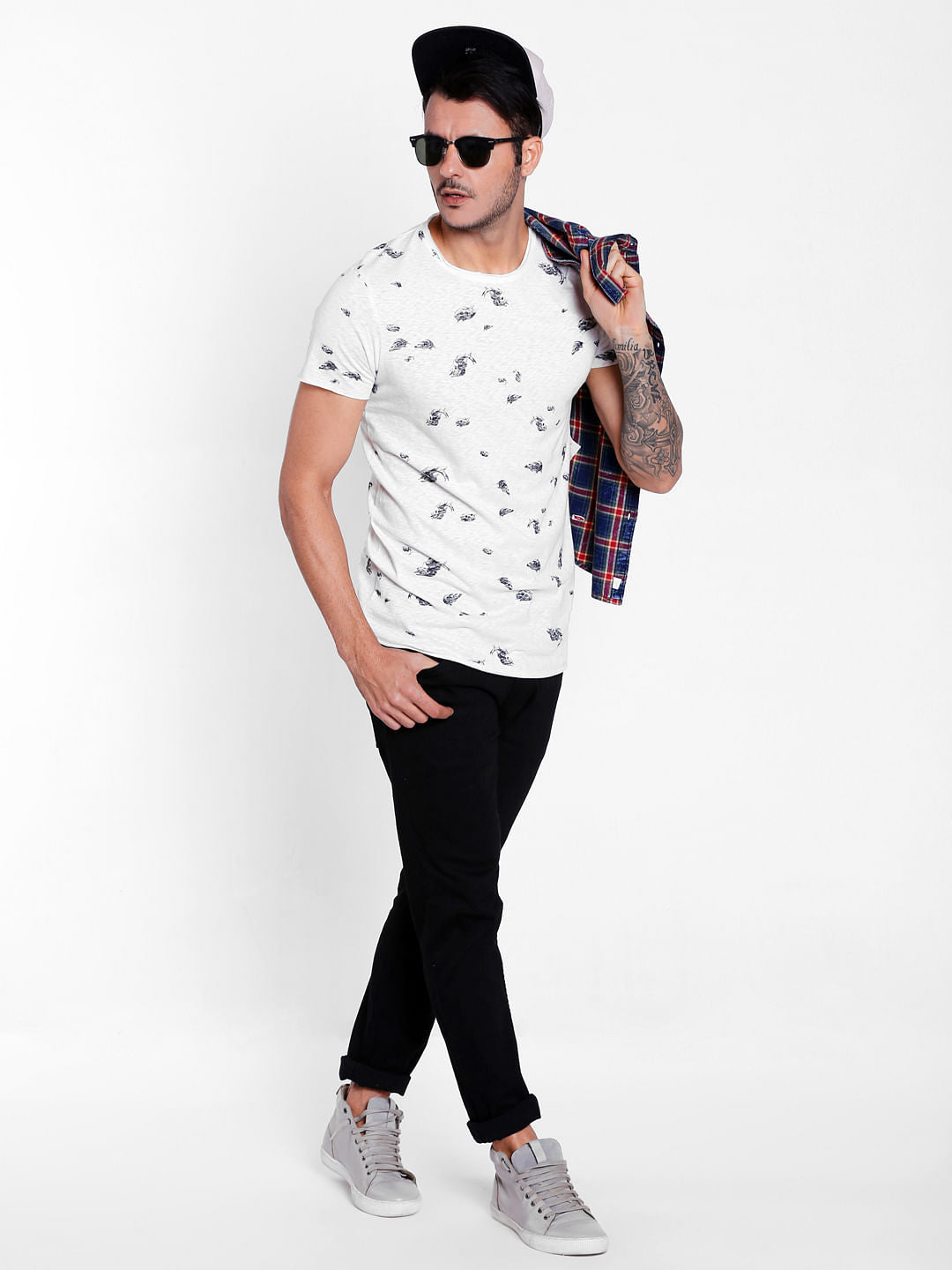 White Printed Crew Neck T-Shirt