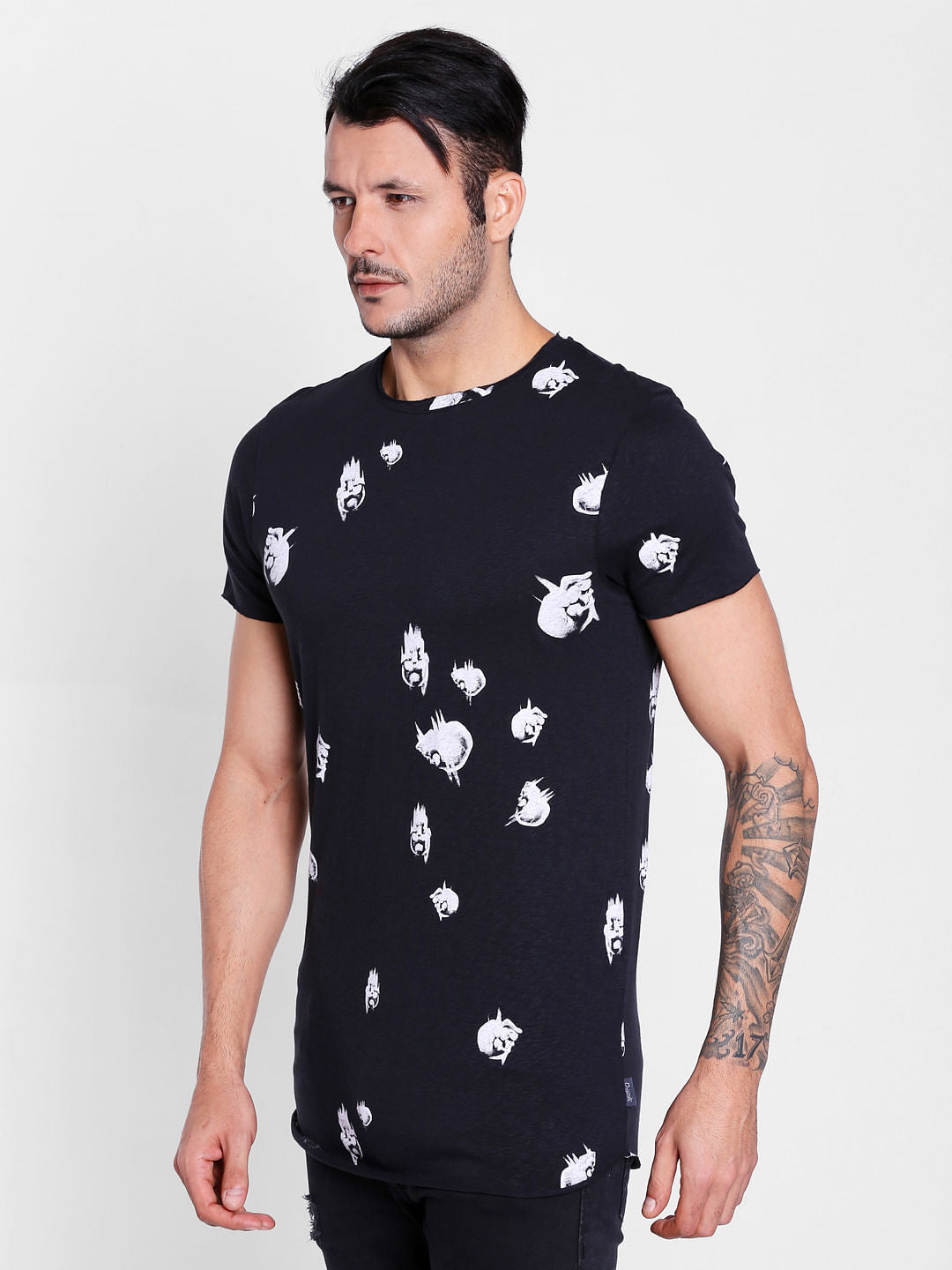 Black Printed Crew Neck T-Shirt