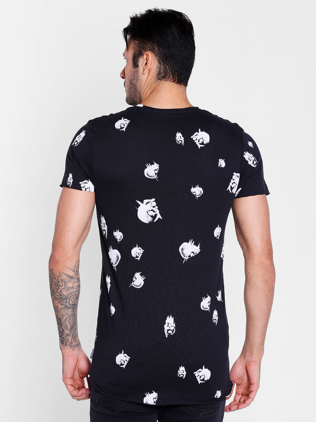 Black Printed Crew Neck T-Shirt