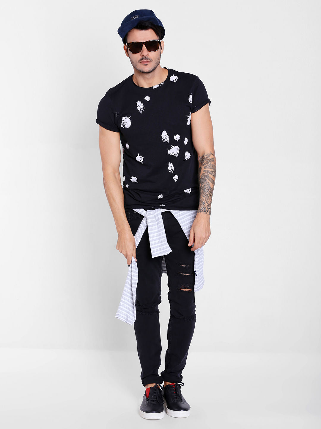 Black Printed Crew Neck T-Shirt