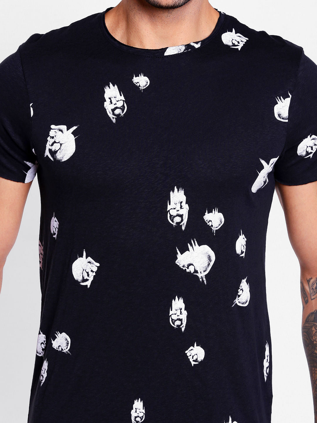 Black Printed Crew Neck T-Shirt