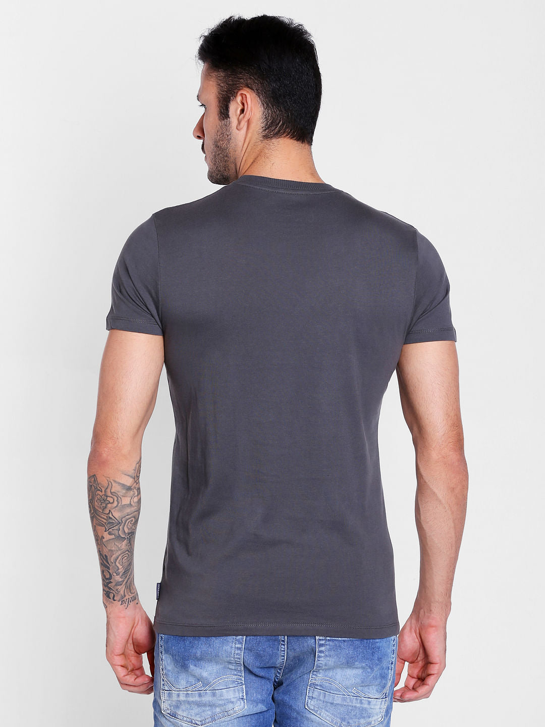 Grey Graphic Print Crew Neck T-Shirt