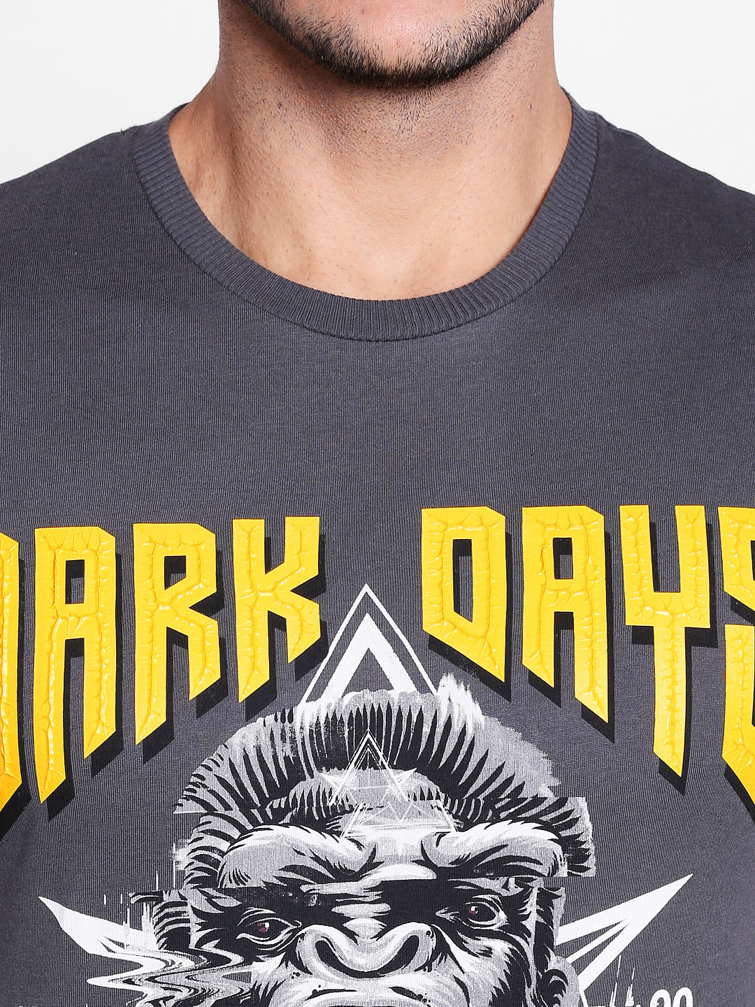 Grey Graphic Print Crew Neck T-Shirt