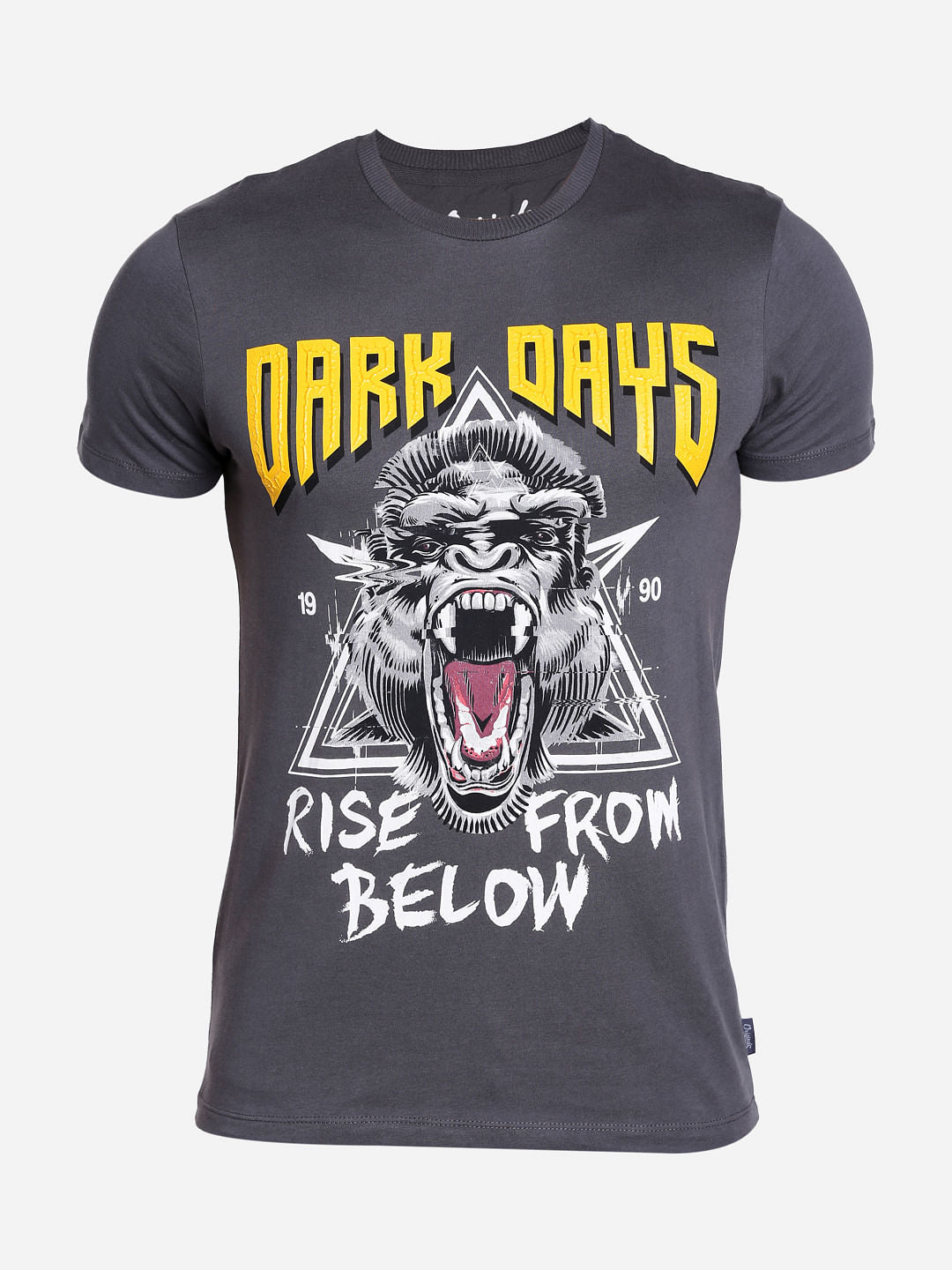 Grey Graphic Print Crew Neck T-Shirt
