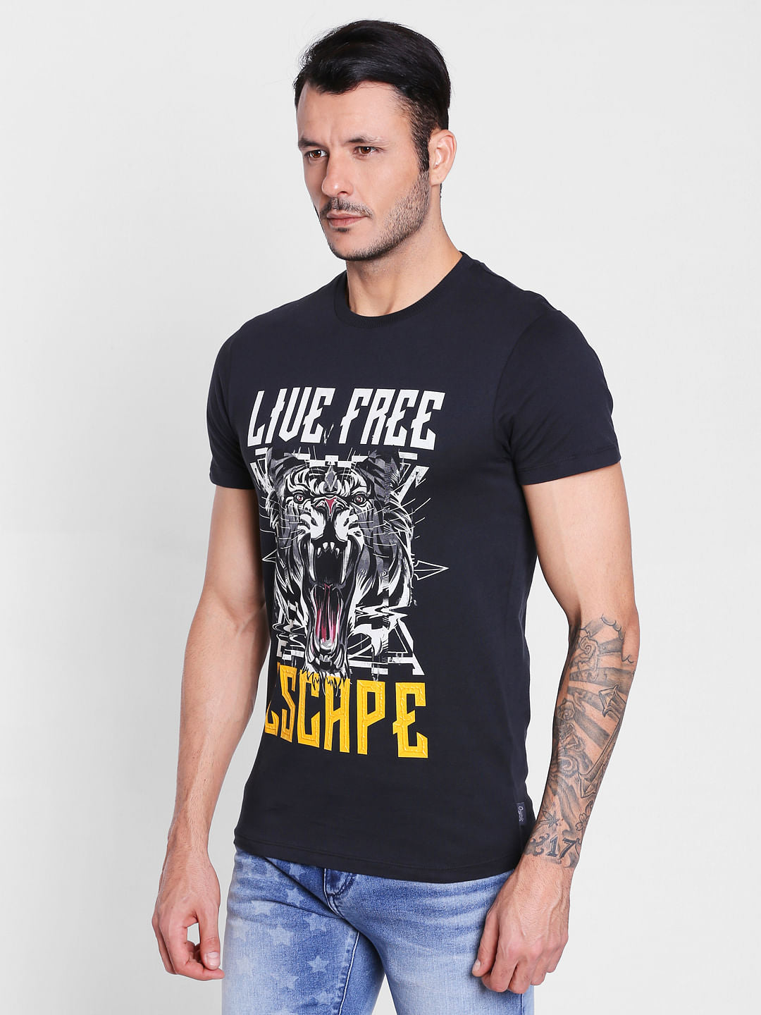 Black Graphic Print Crew Neck T-Shirt