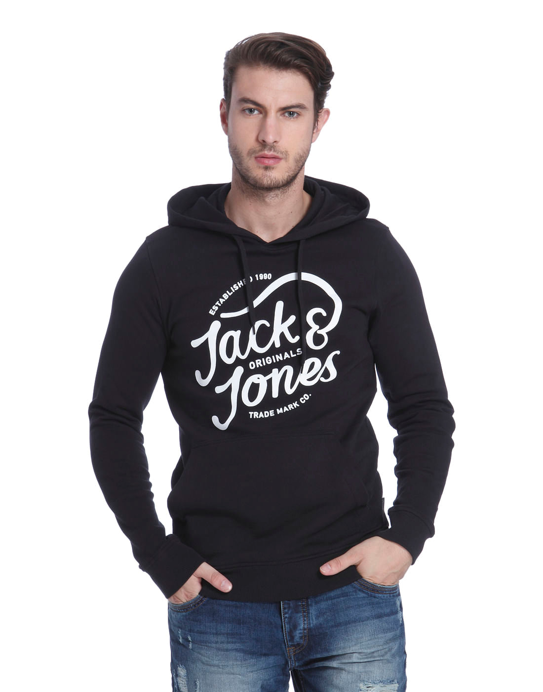 Black Logo Print Hoodie Sweatshirt - S