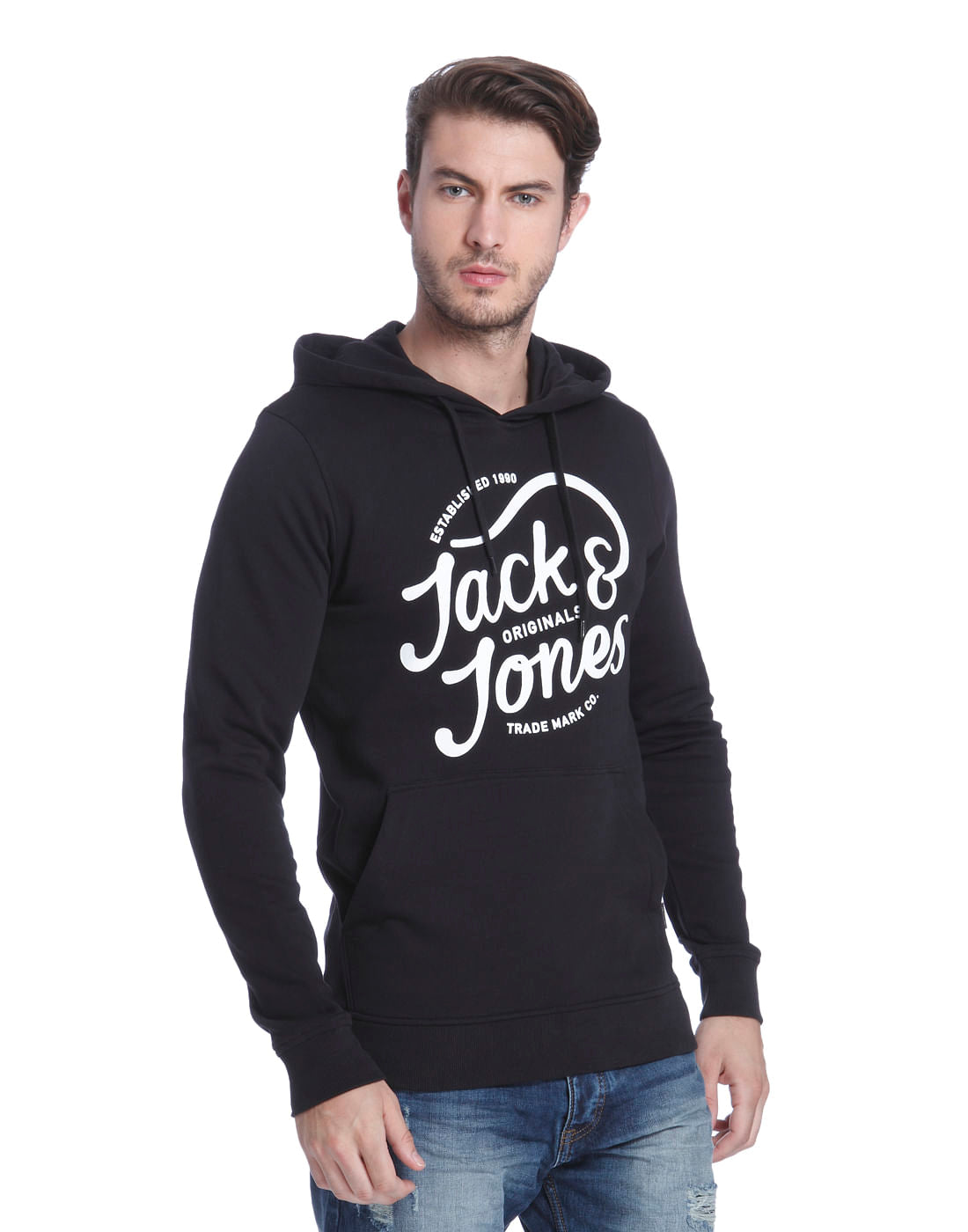 Black Logo Print Hoodie Sweatshirt