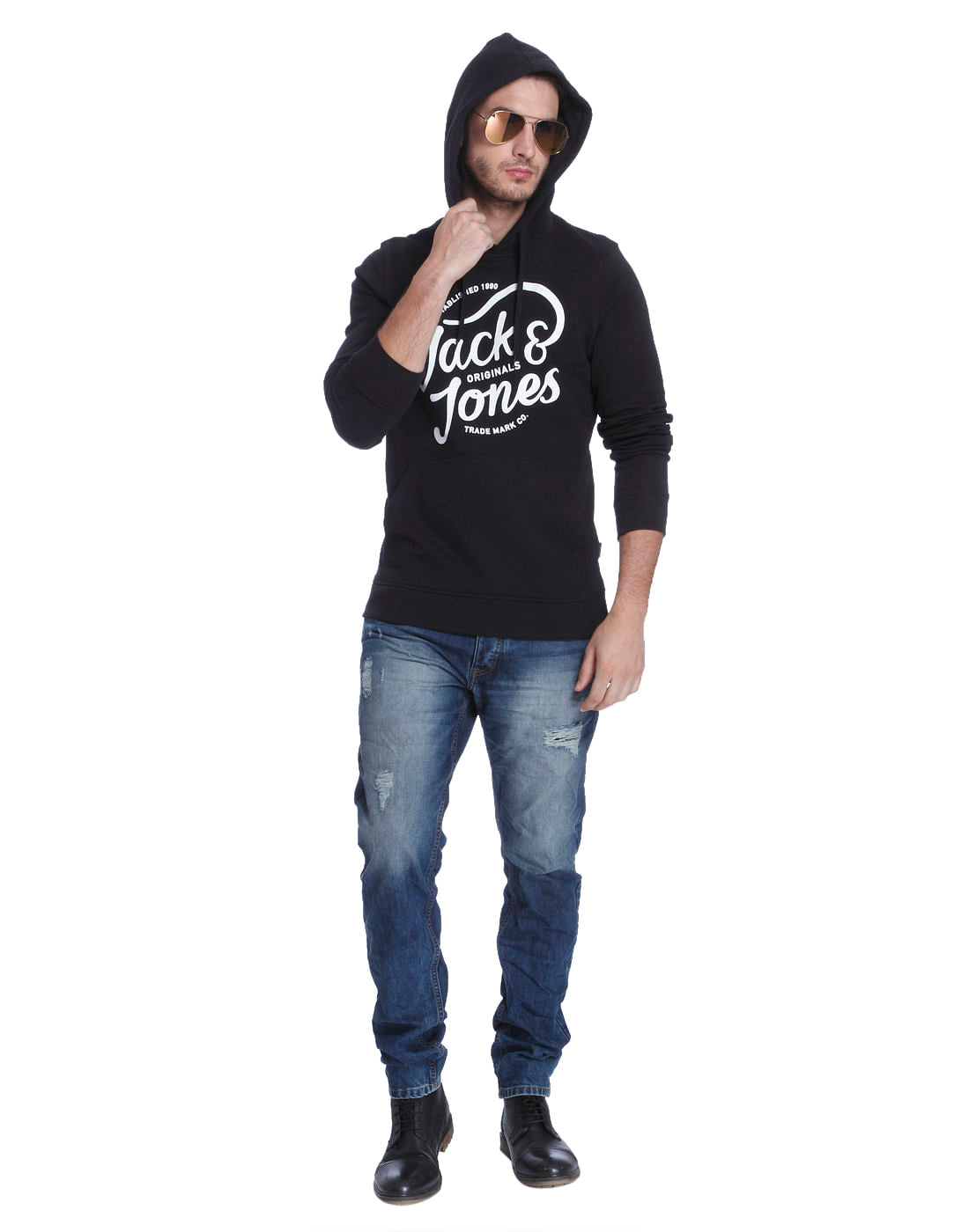 Black Logo Print Hoodie Sweatshirt