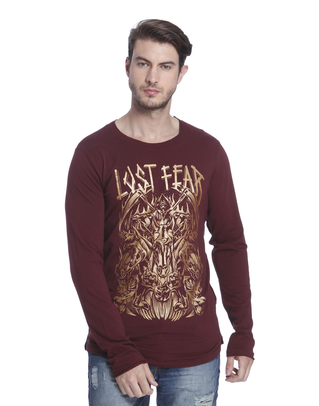 Red Graphic Print Crew Neck T-Shirt - S