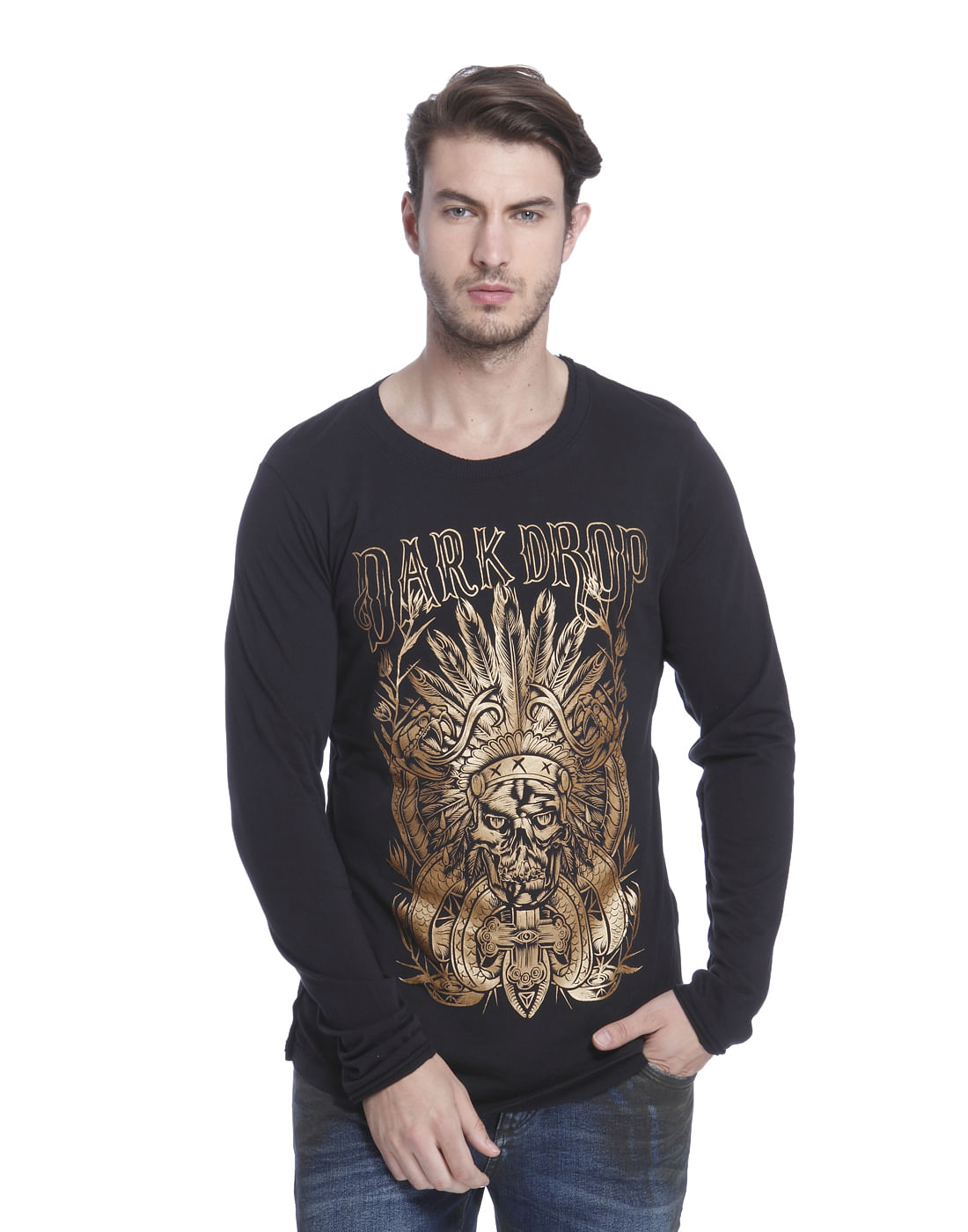 Black Graphic Print Crew Neck T-Shirt - S