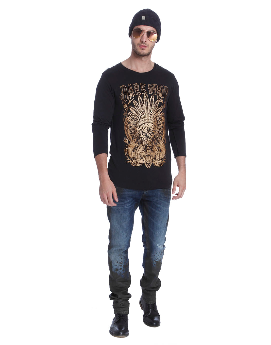 Black Graphic Print Crew Neck T-Shirt