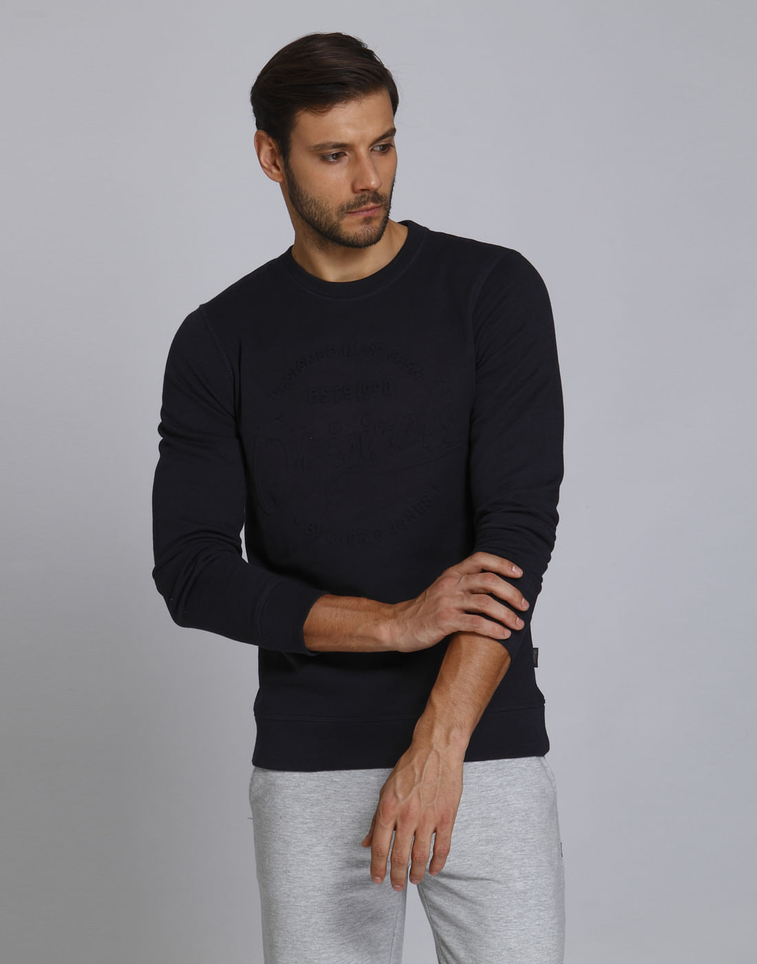 Blue Text Print Crew Neck Sweatshirt - S