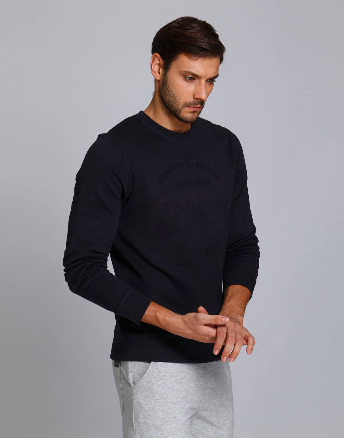 Blue Text Print Crew Neck Sweatshirt