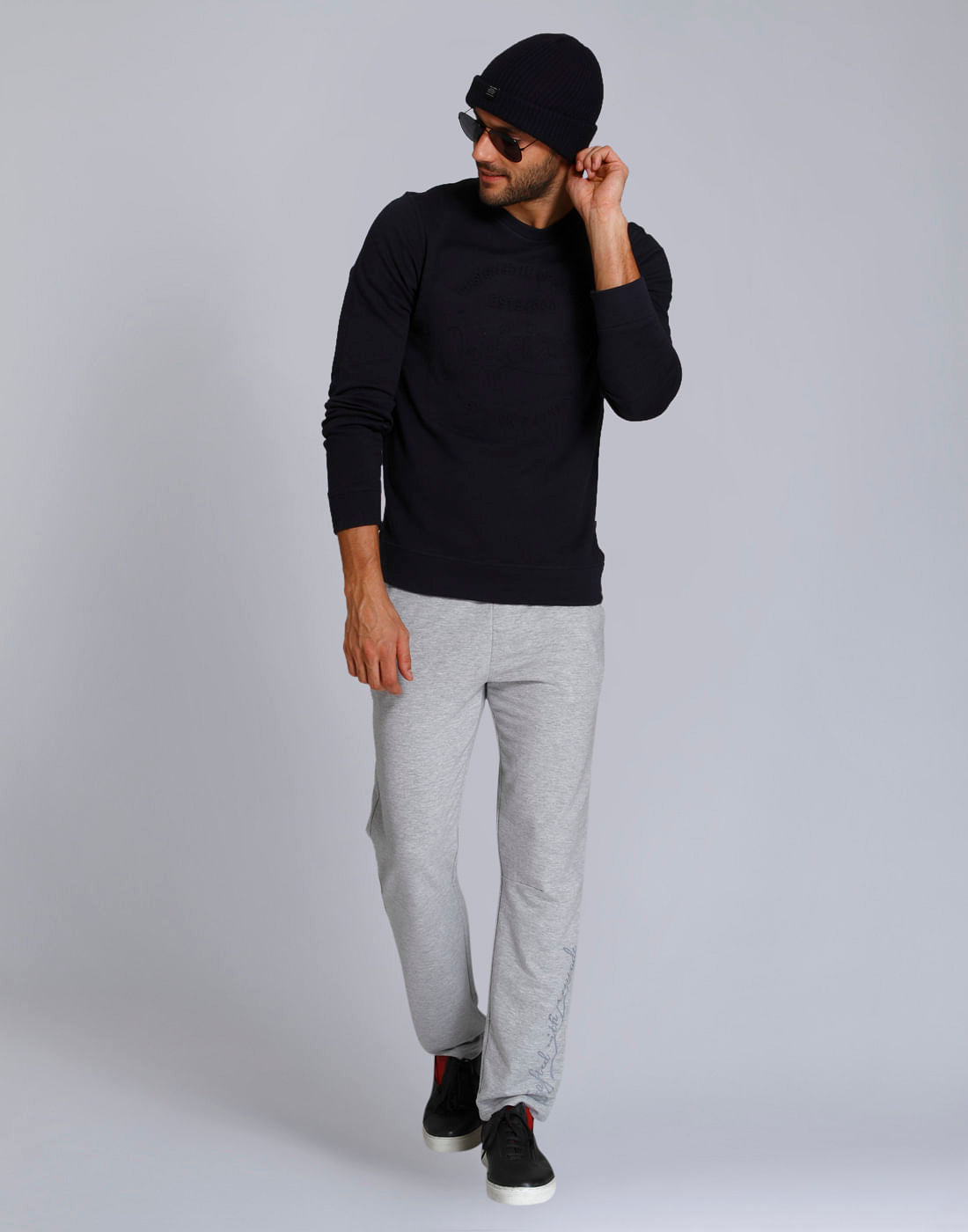 Blue Text Print Crew Neck Sweatshirt
