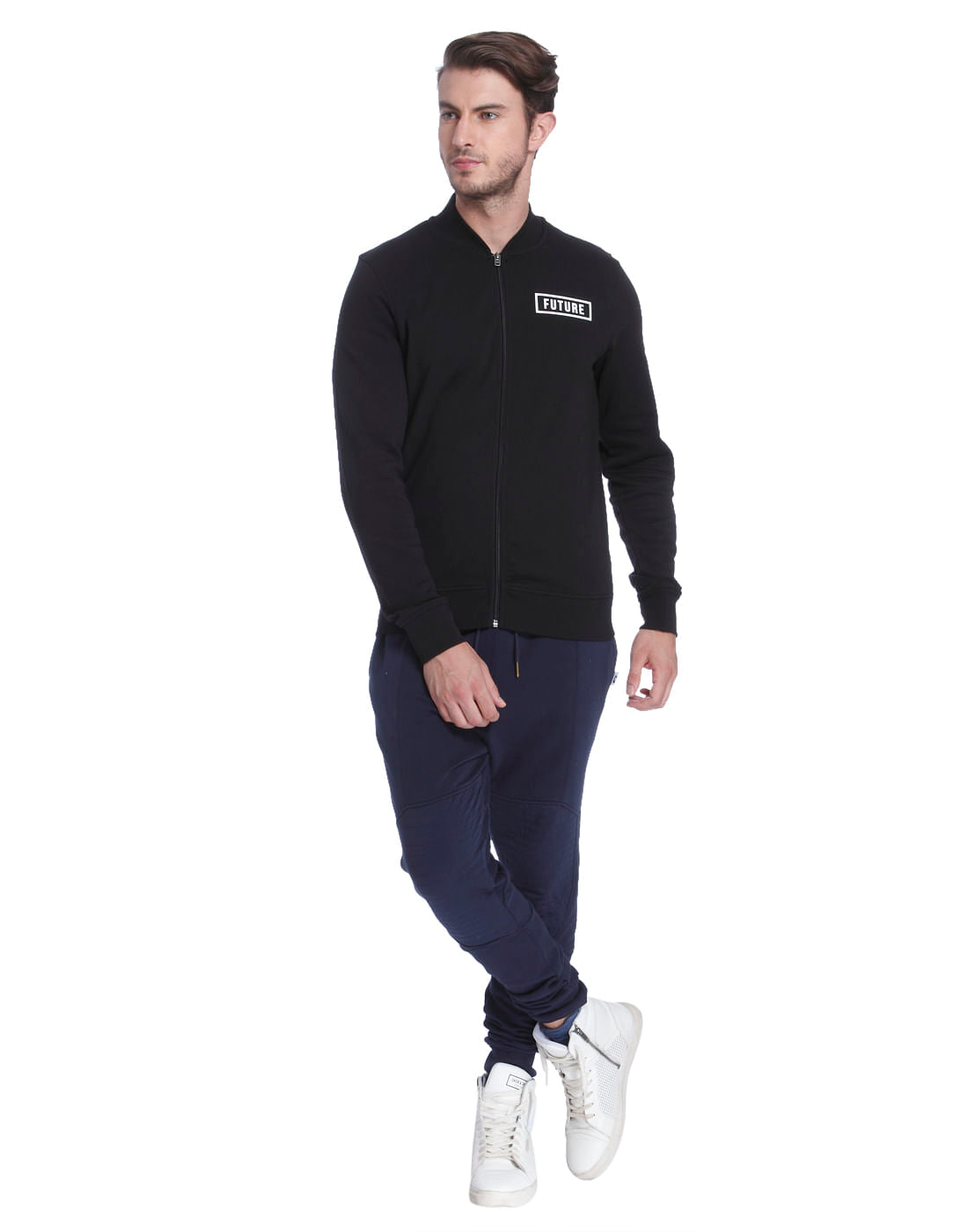 Black Text Print Casual Jacket