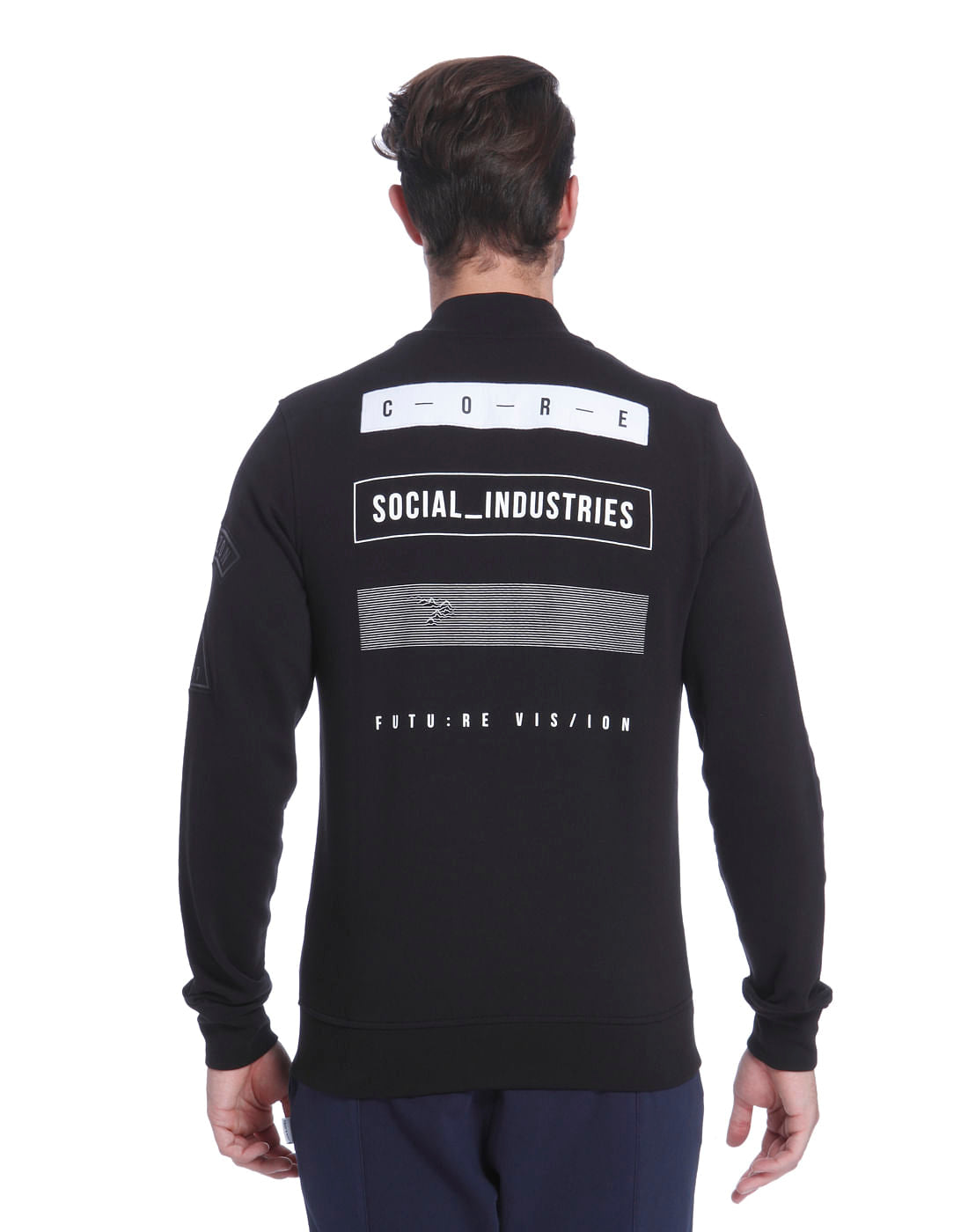 Black Text Print Casual Jacket