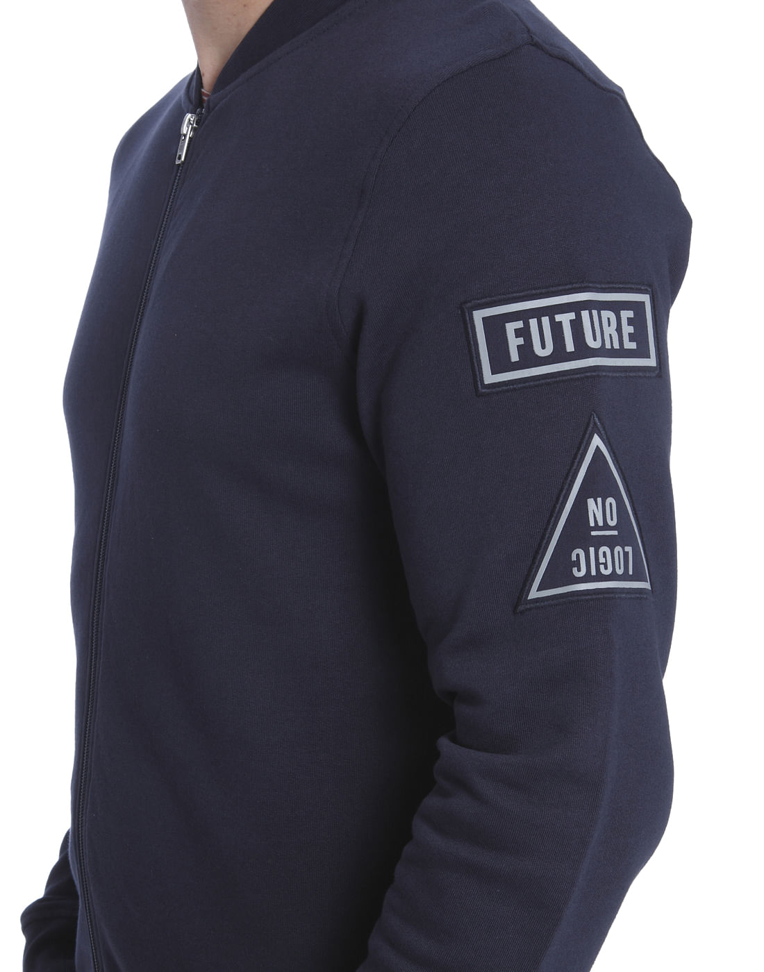 Dark Blue Text Print Casual Jacket