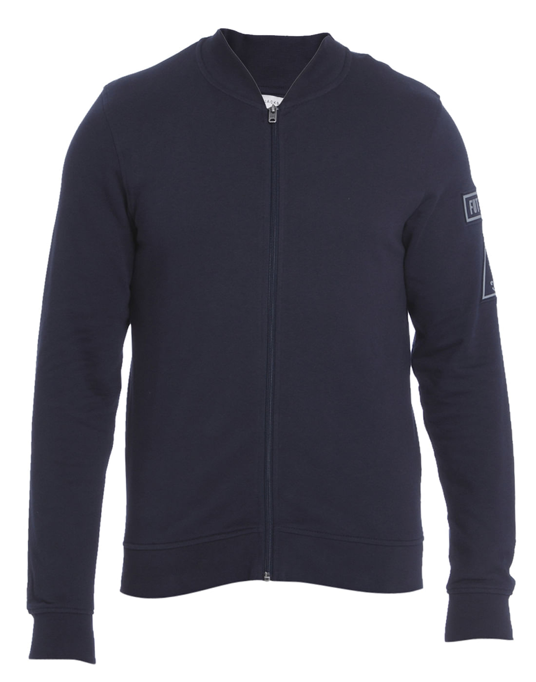 Dark Blue Text Print Casual Jacket