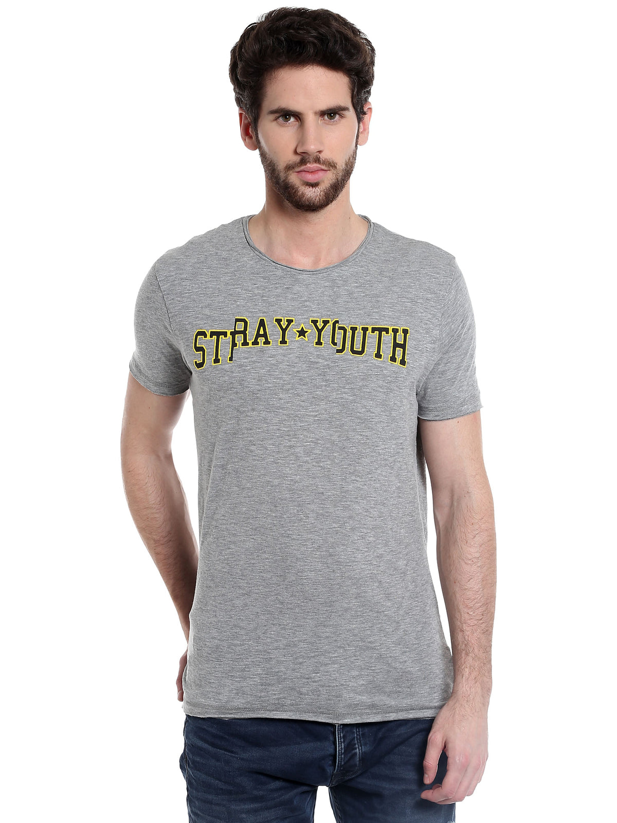 Grey Slogan Print Crew Neck T-Shirt - S
