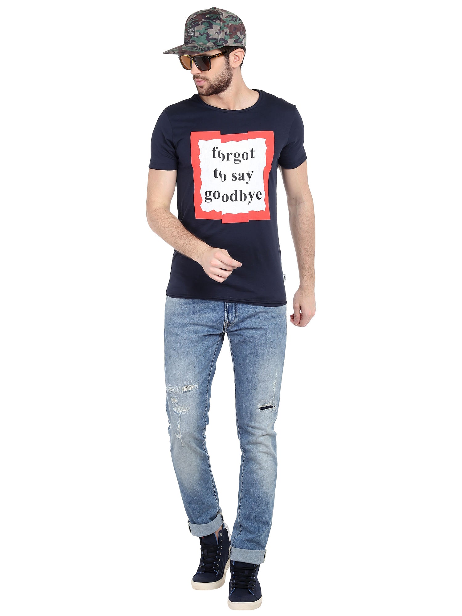 Blue Slogan Print T-Shirt