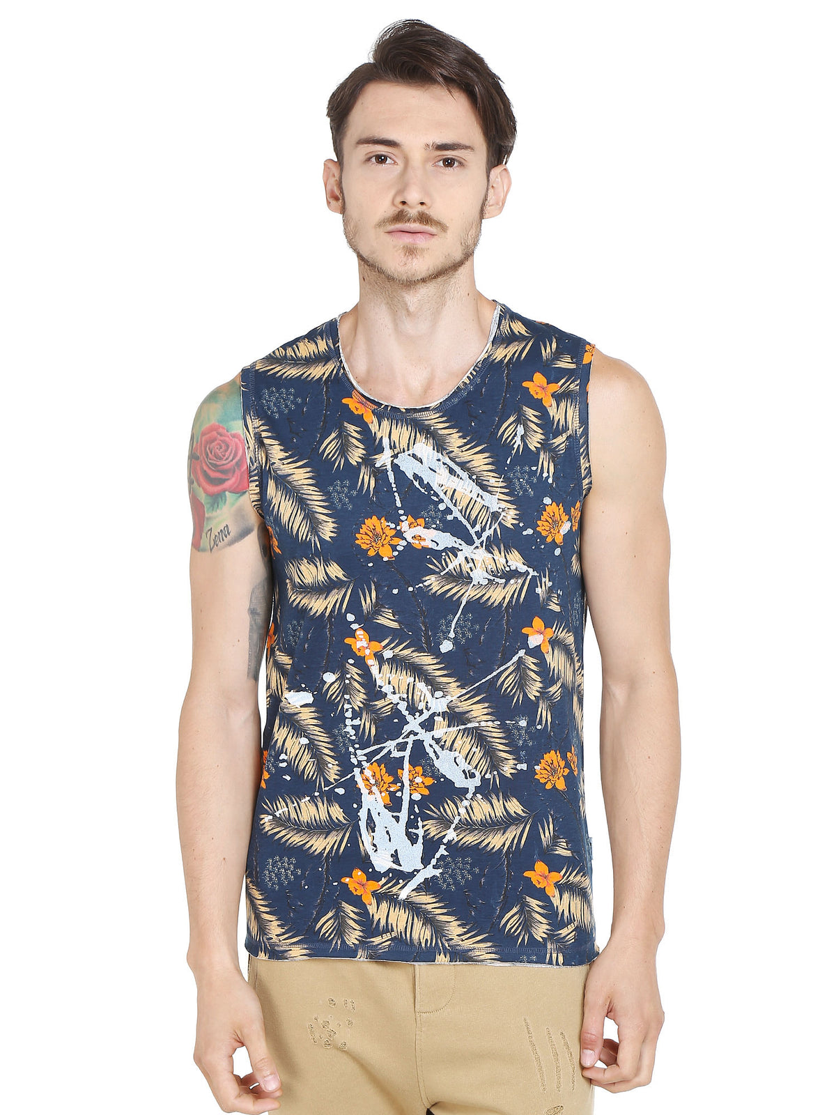Blue Floral & Fauna Tank Top - S