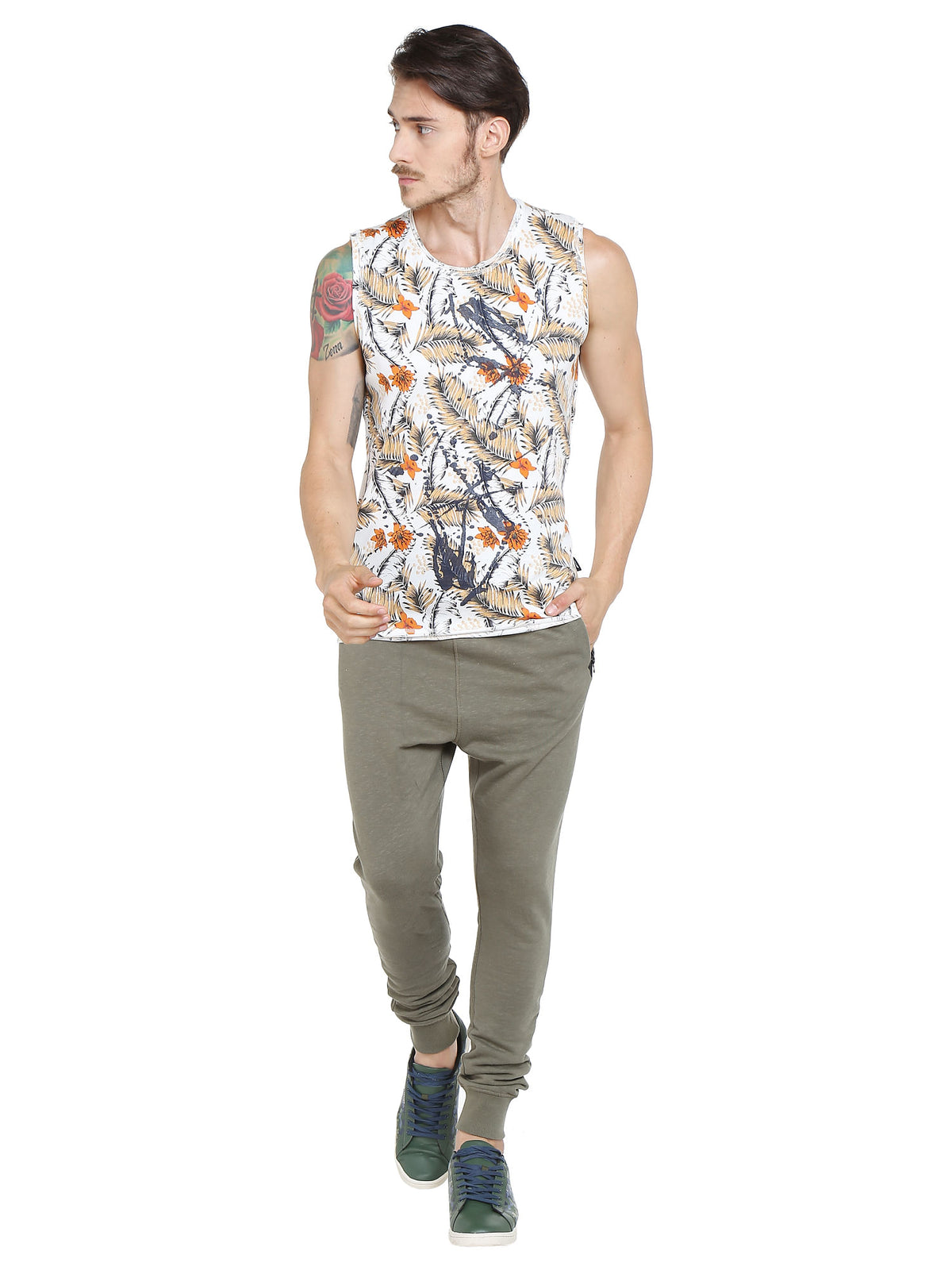 White Floral & Fauna Tank Top - S