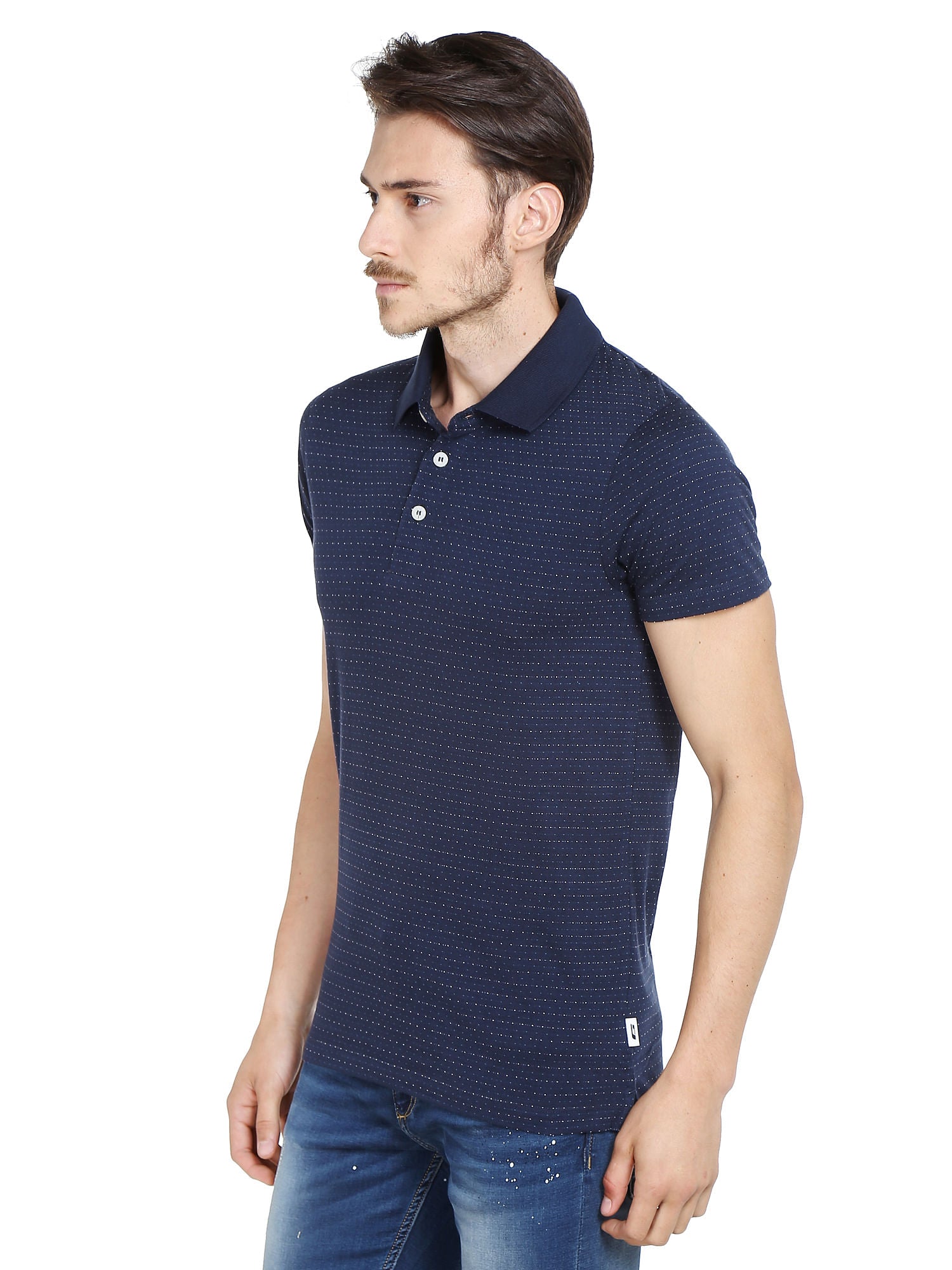Blue Printed Polo T-Shirt
