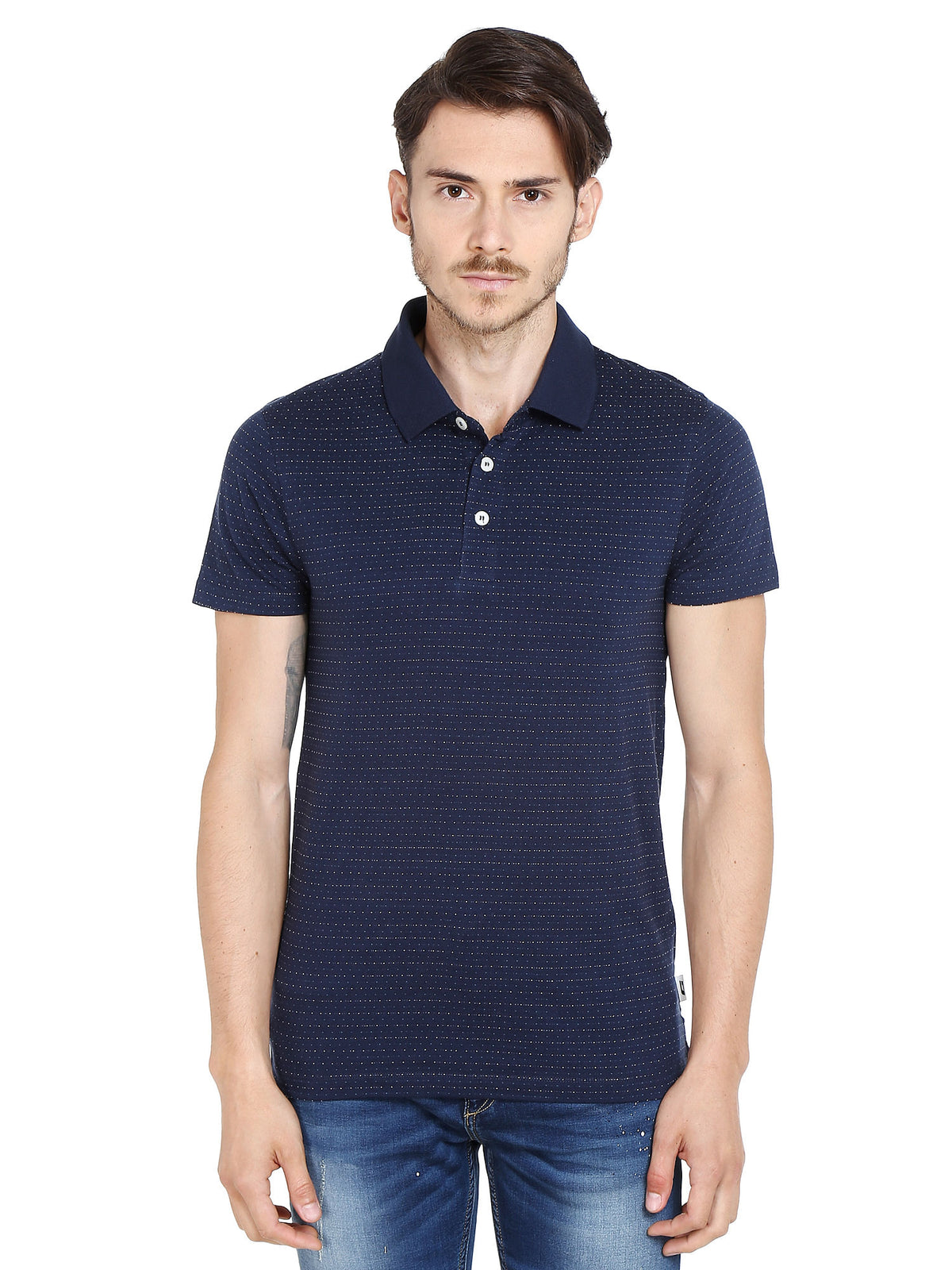 Blue Printed Polo T-Shirt - S