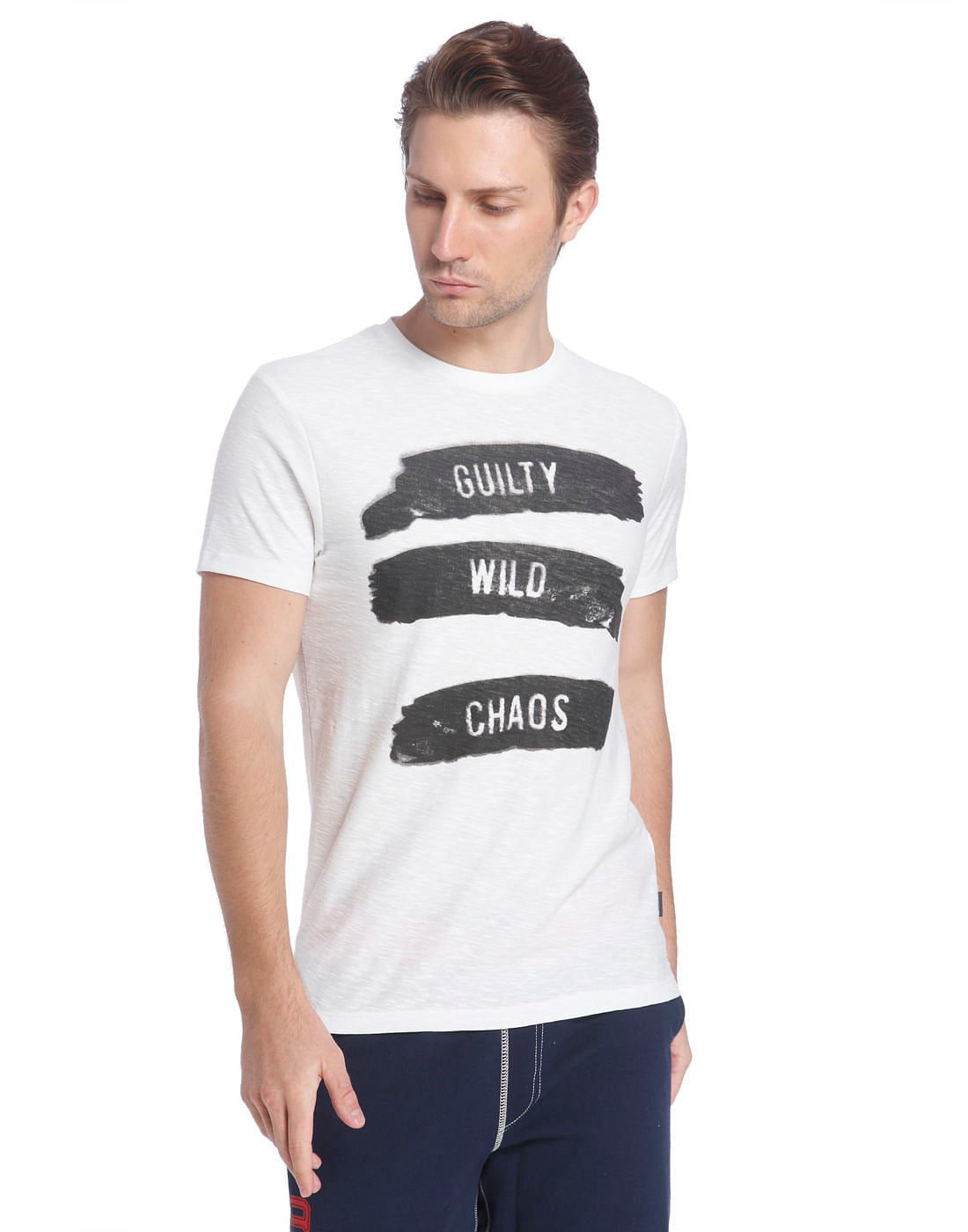 White Crew Neck Slogan T-Shirt - S