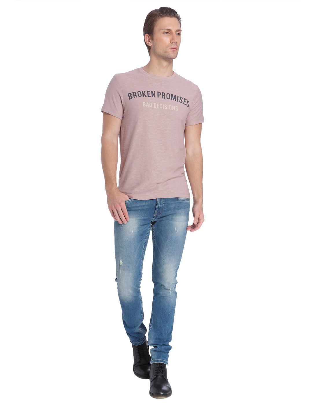 Purple Crew Neck Slogan T-Shirt