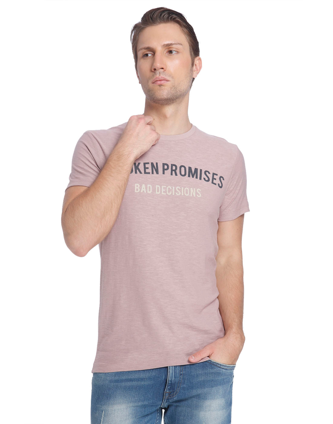Purple Crew Neck Slogan T-Shirt - S