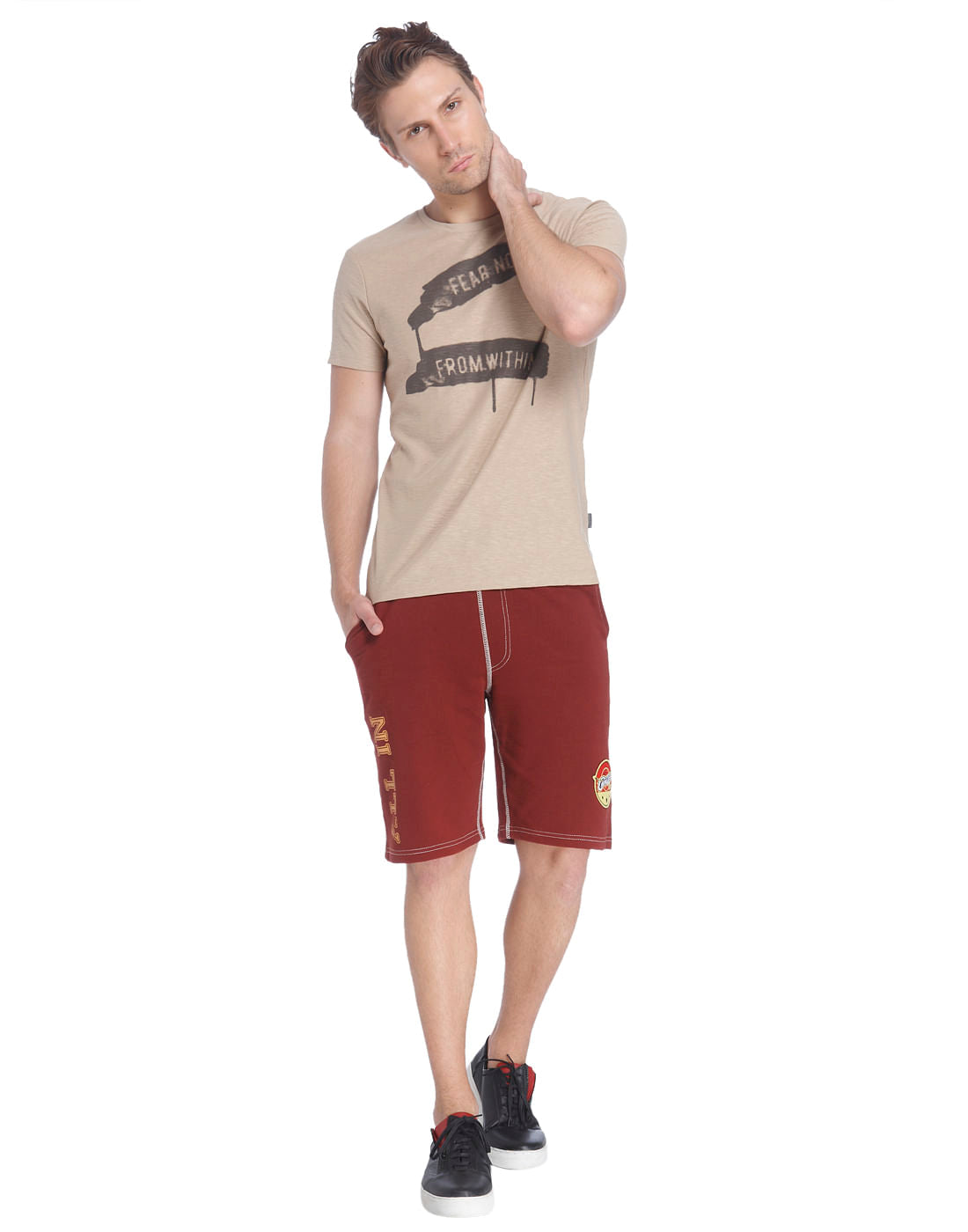 Brown Crew Neck Slogan T-Shirt