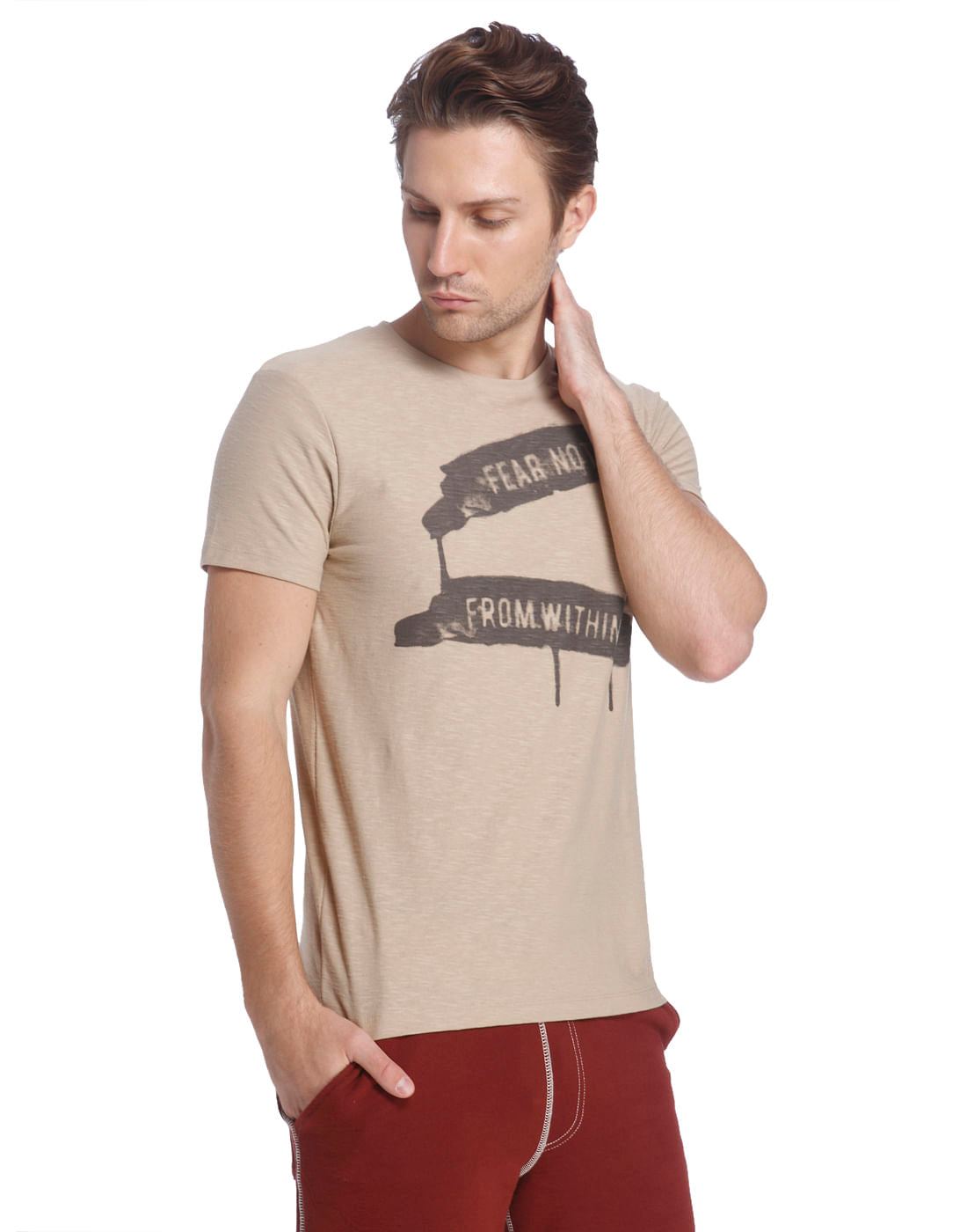 Brown Crew Neck Slogan T-Shirt