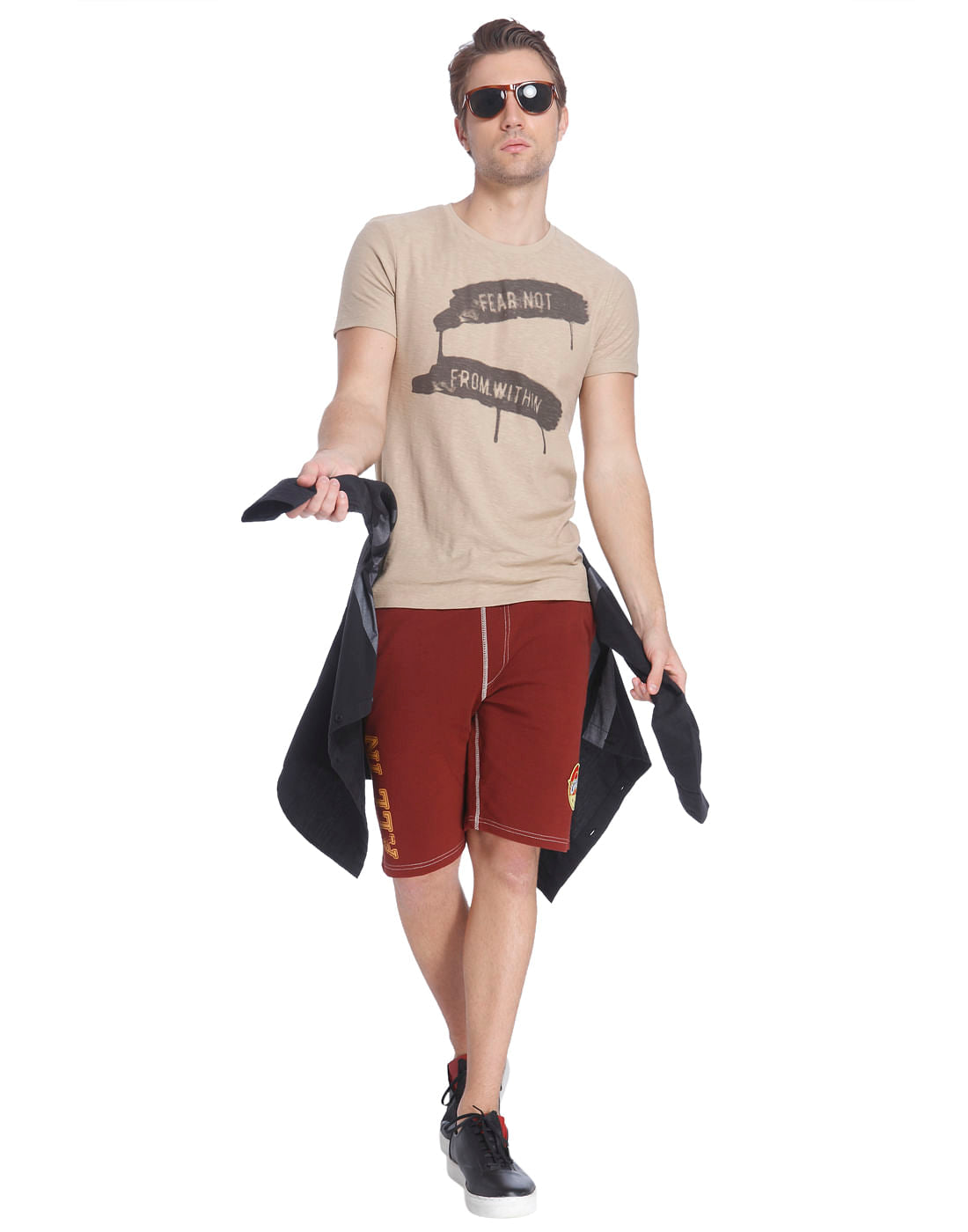 Brown Crew Neck Slogan T-Shirt